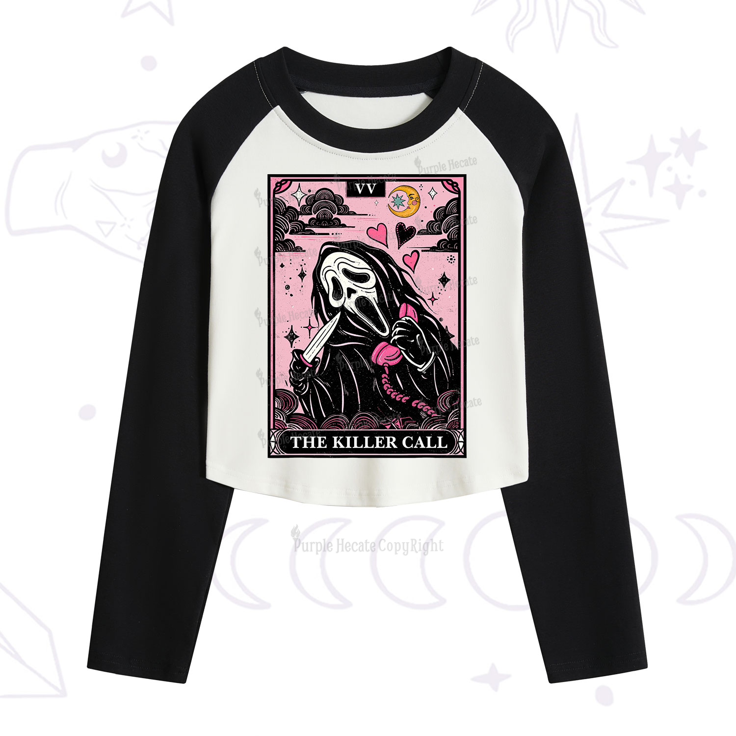 Purplehecate The Killer Call Tarot Cropped Raglan Long Sleeve T-Shirt