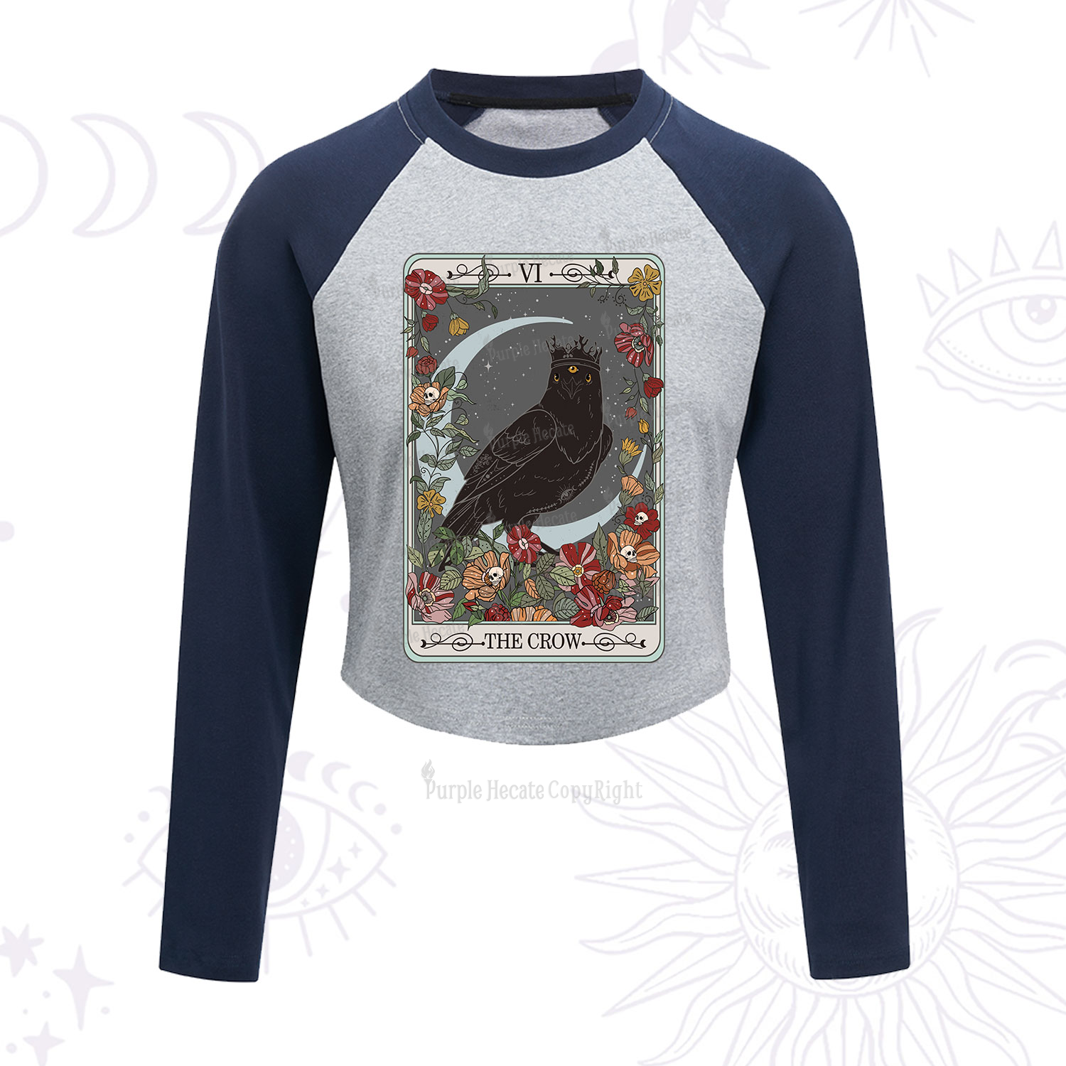 Purplehecate The Crow Tarot Card Cropped Raglan Long Sleeve T-Shirt
