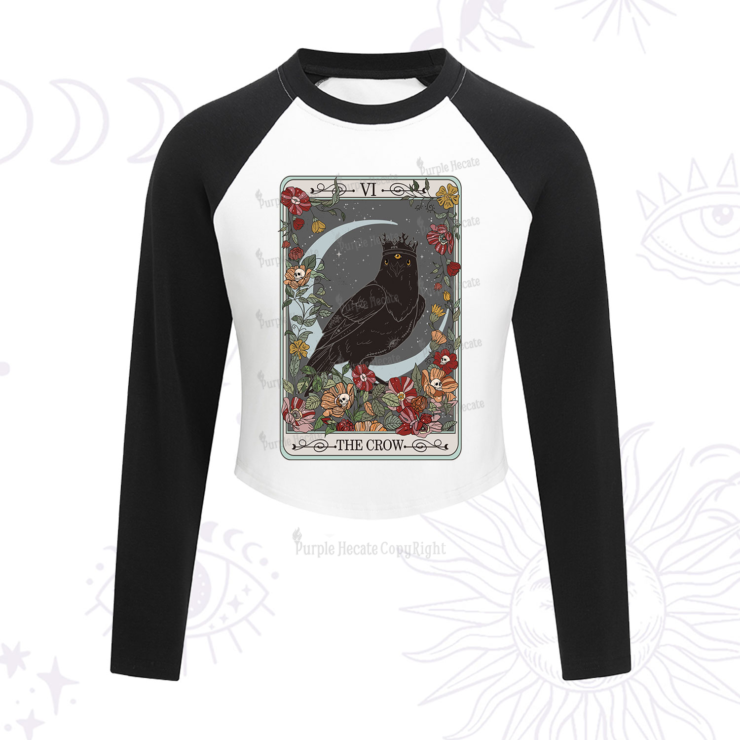 Purplehecate The Crow Tarot Card Cropped Raglan Long Sleeve T-Shirt