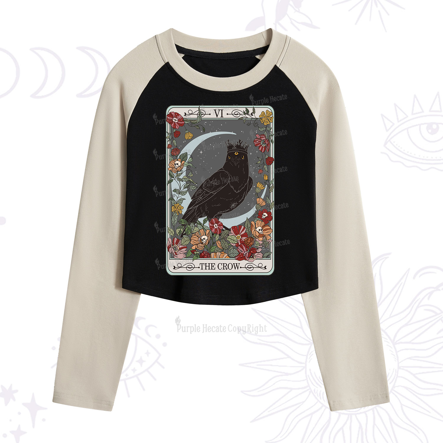 Purplehecate The Crow Tarot Card Cropped Raglan Long Sleeve T-Shirt