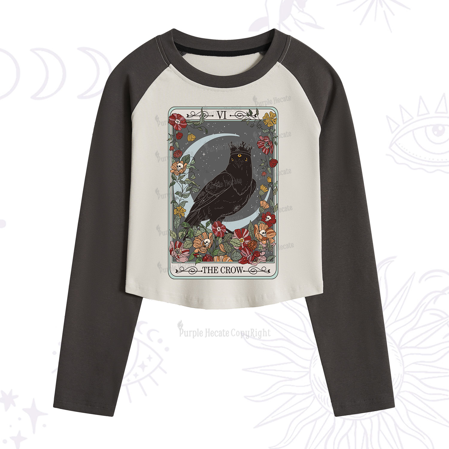 Purplehecate The Crow Tarot Card Cropped Raglan Long Sleeve T-Shirt