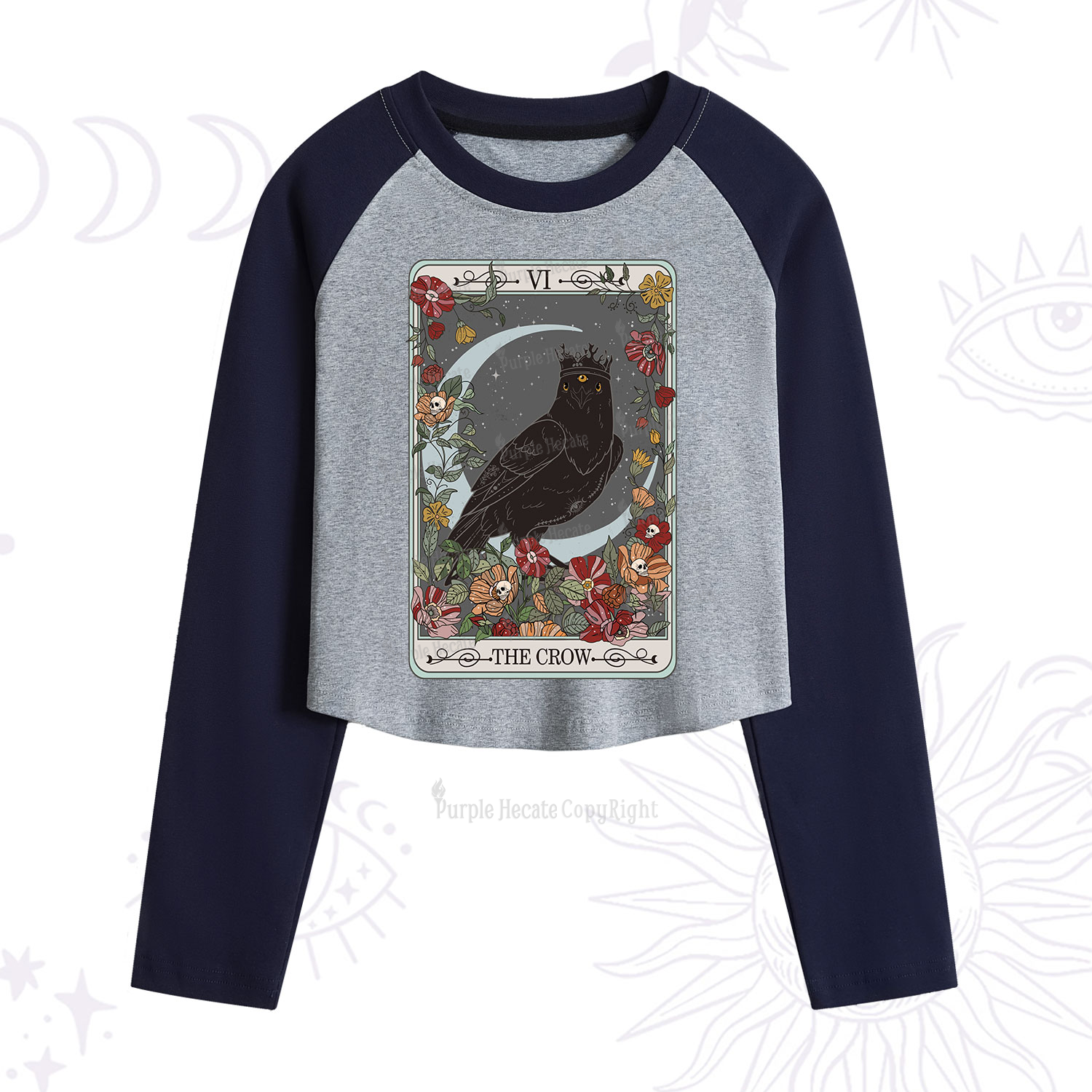 Purplehecate The Crow Tarot Card Cropped Raglan Long Sleeve T-Shirt