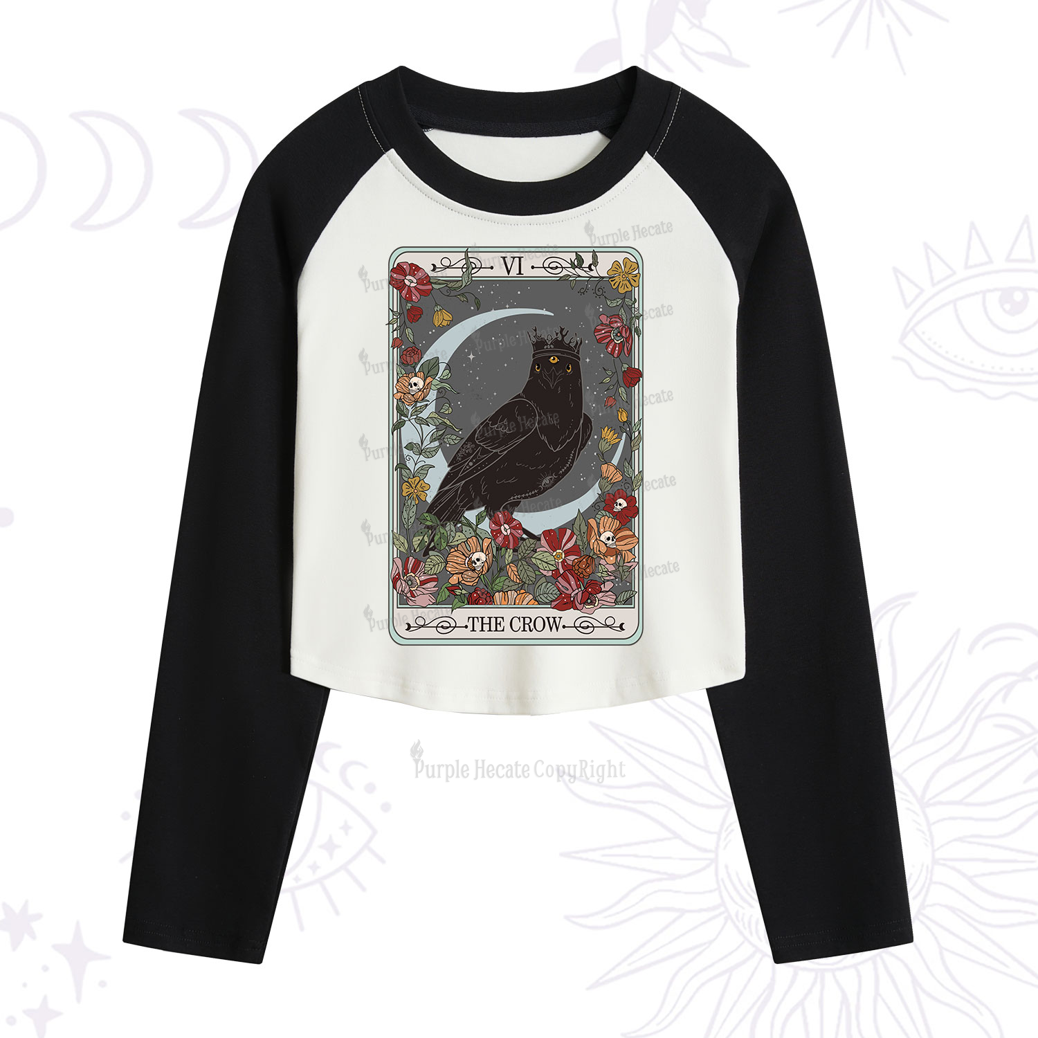 Purplehecate The Crow Tarot Card Cropped Raglan Long Sleeve T-Shirt