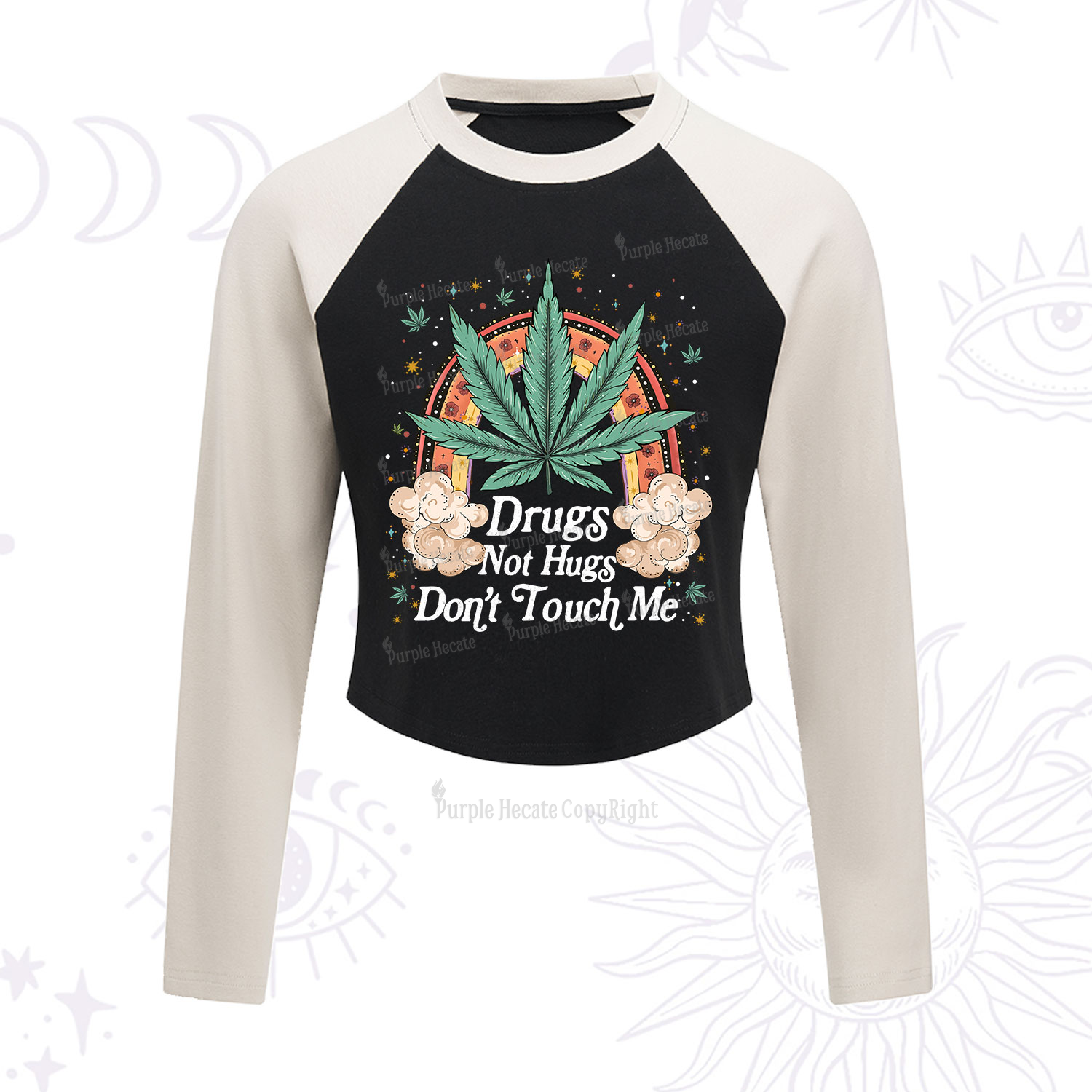 Purplehecate Drugs Not Hugs Cropped Raglan Long Sleeve T-Shirt