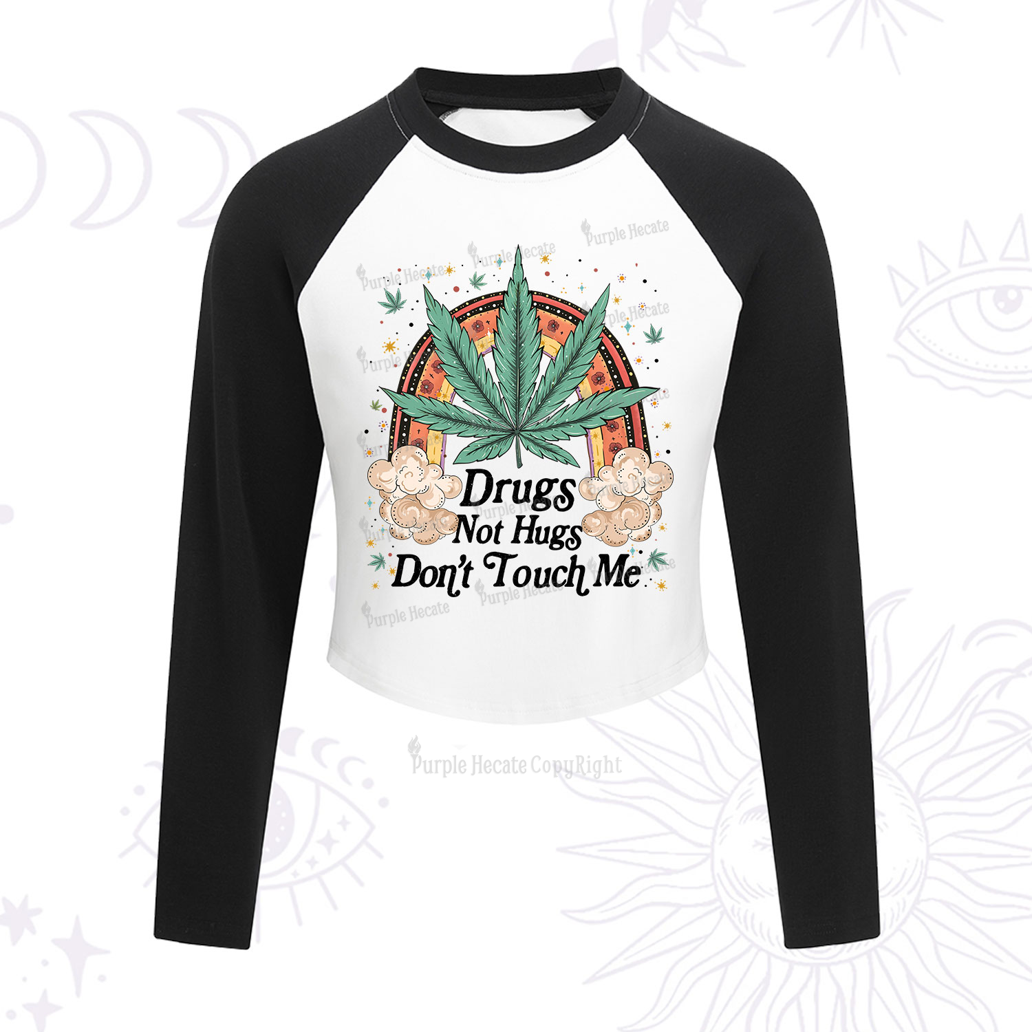 Purplehecate Drugs Not Hugs Cropped Raglan Long Sleeve T-Shirt