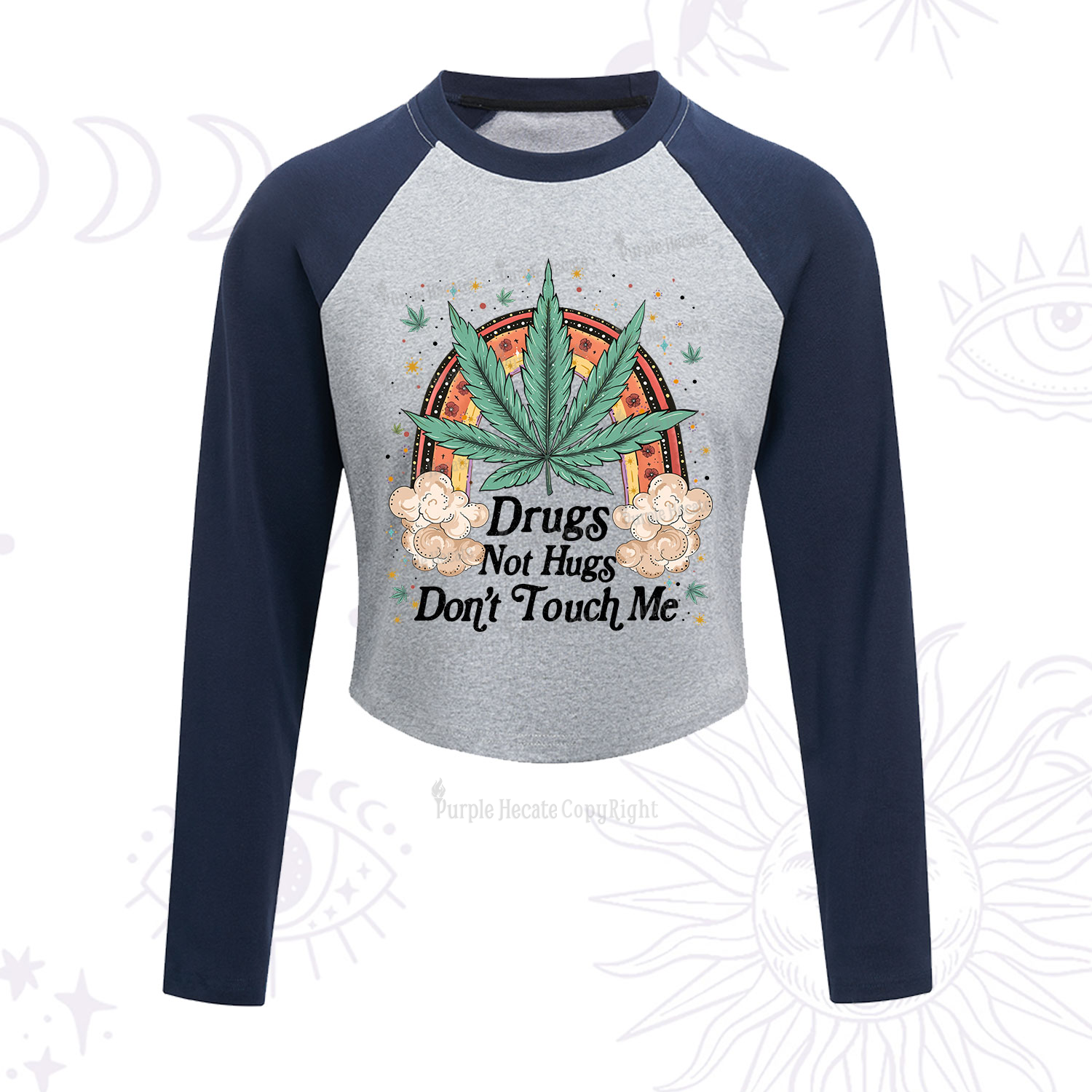 Purplehecate Drugs Not Hugs Cropped Raglan Long Sleeve T-Shirt
