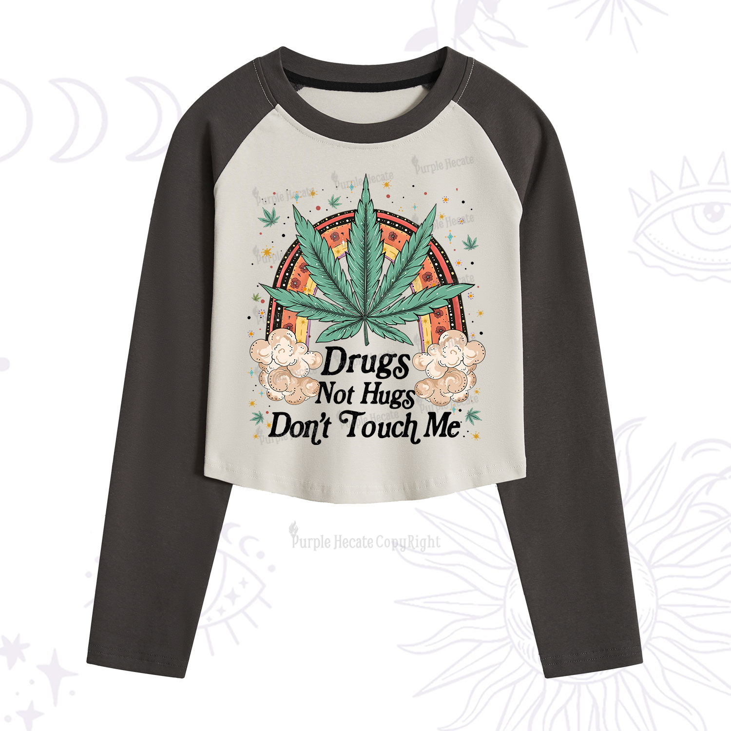 Purplehecate Drugs Not Hugs Cropped Raglan Long Sleeve T-Shirt