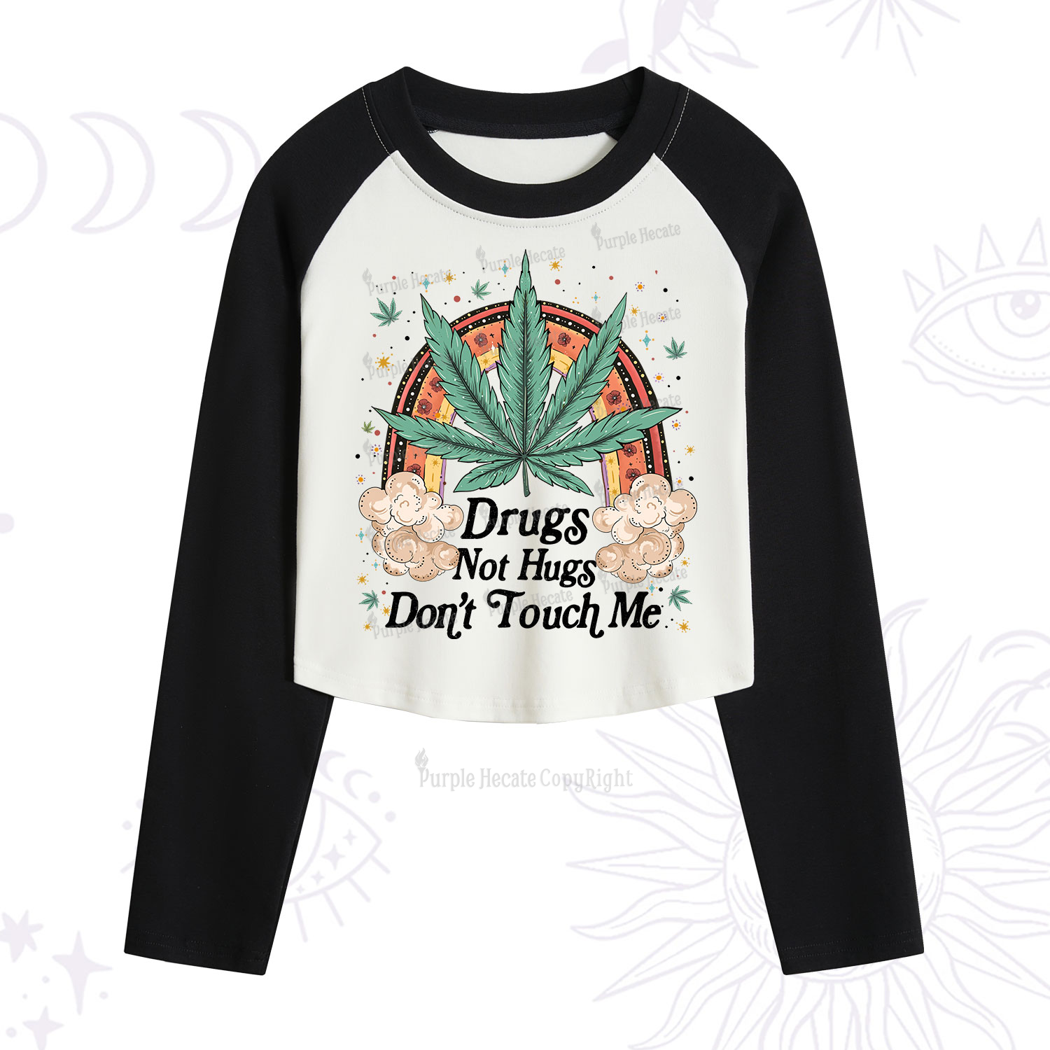 Purplehecate Drugs Not Hugs Cropped Raglan Long Sleeve T-Shirt