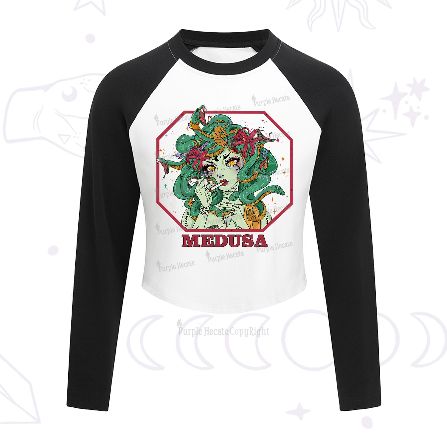 Purplehecate The Greek Goddess Medusa Cropped Raglan Long Sleeve T-Shirt