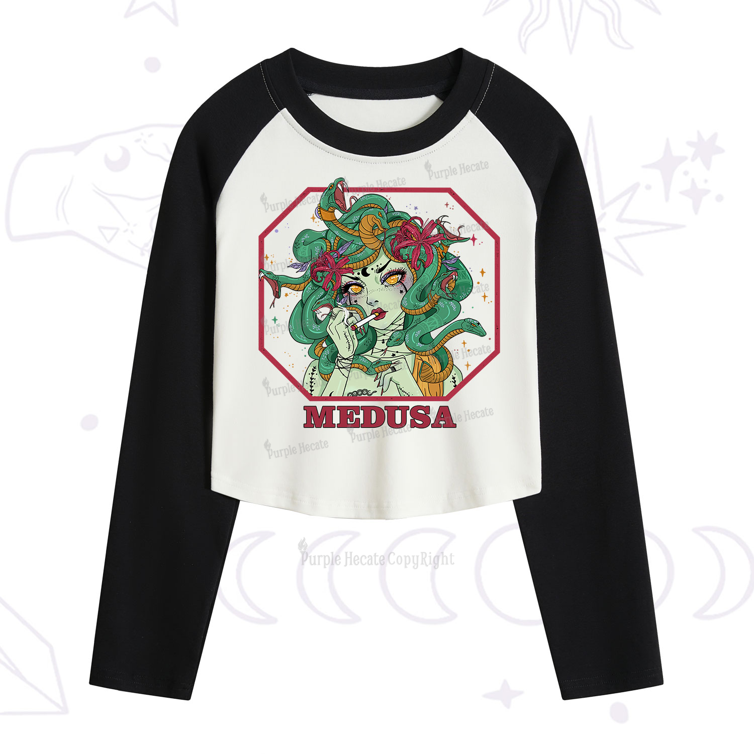 Purplehecate The Greek Goddess Medusa Cropped Raglan Long Sleeve T-Shirt
