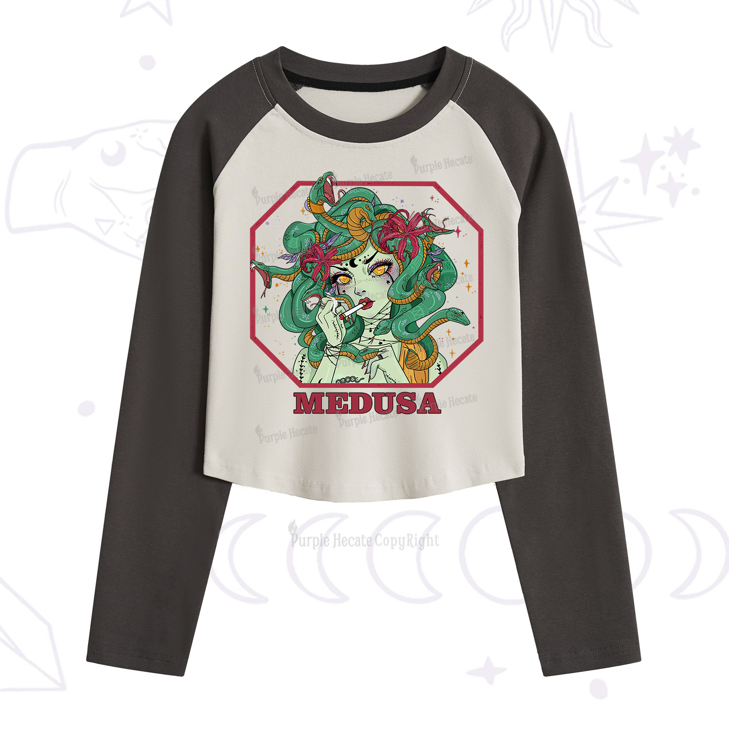 Purplehecate The Greek Goddess Medusa Cropped Raglan Long Sleeve T-Shirt