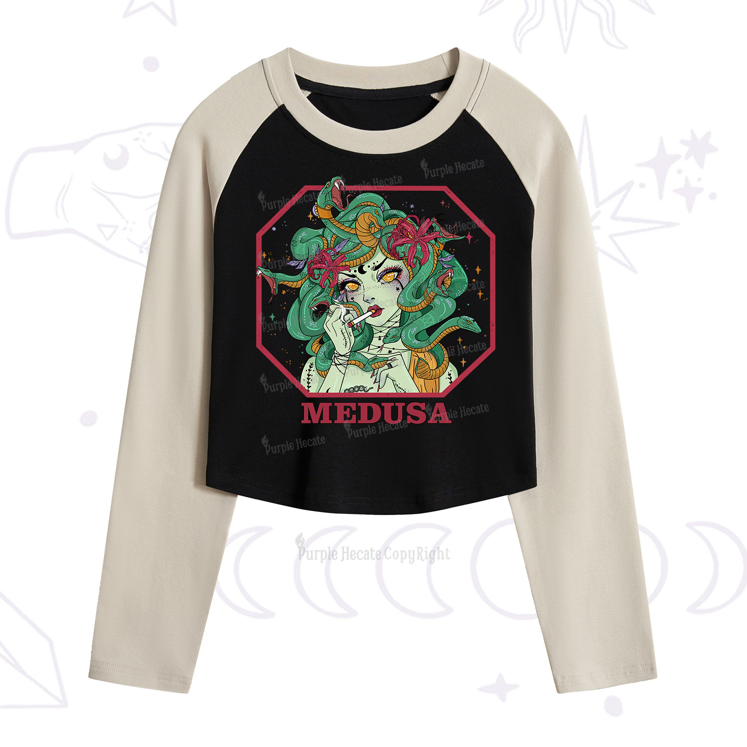 Purplehecate The Greek Goddess Medusa Cropped Raglan Long Sleeve T-Shirt