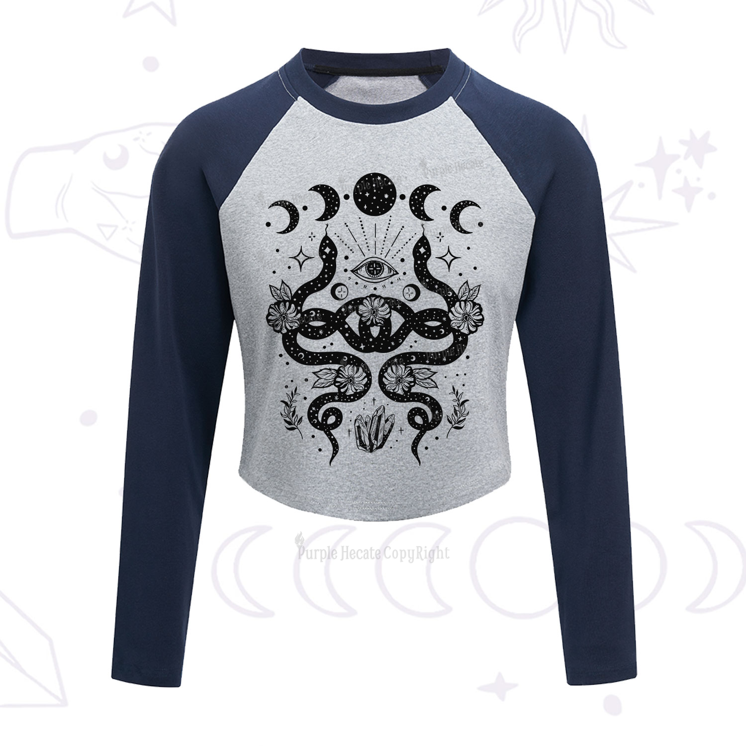 Purplehecate Lunar Serpent Alchemy Cropped Raglan Long Sleeve T-Shirt