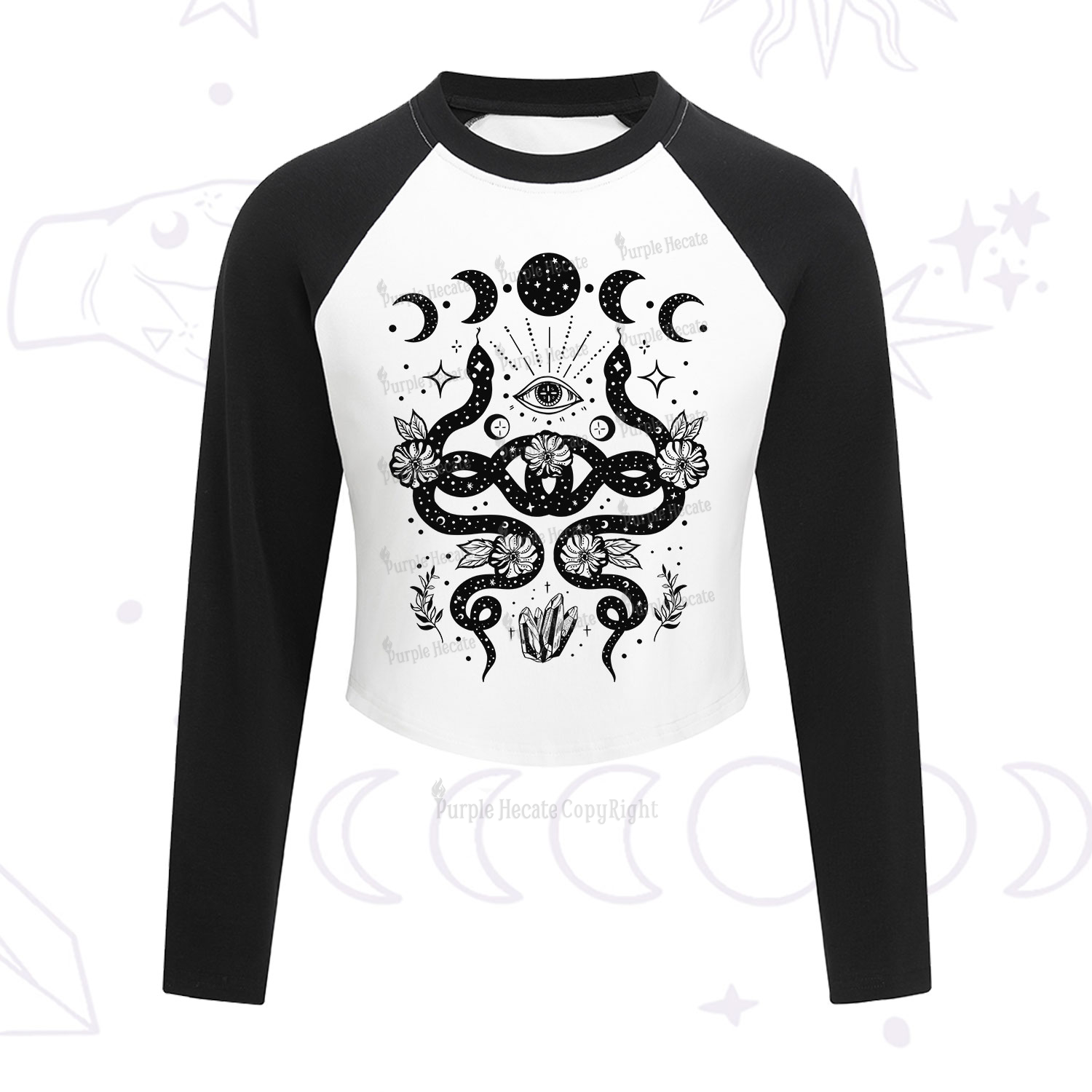 Purplehecate Lunar Serpent Alchemy Cropped Raglan Long Sleeve T-Shirt