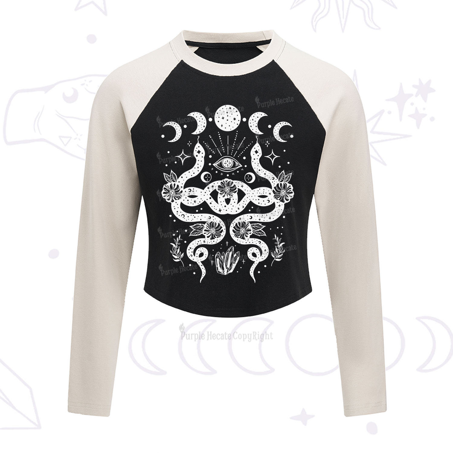 Purplehecate Lunar Serpent Alchemy Cropped Raglan Long Sleeve T-Shirt