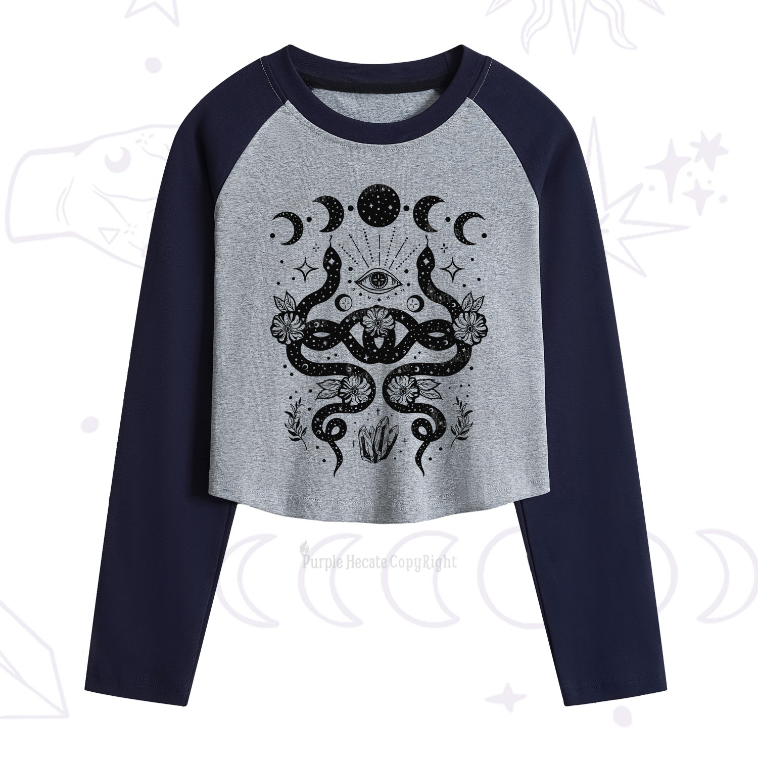 Purplehecate Lunar Serpent Alchemy Cropped Raglan Long Sleeve T-Shirt