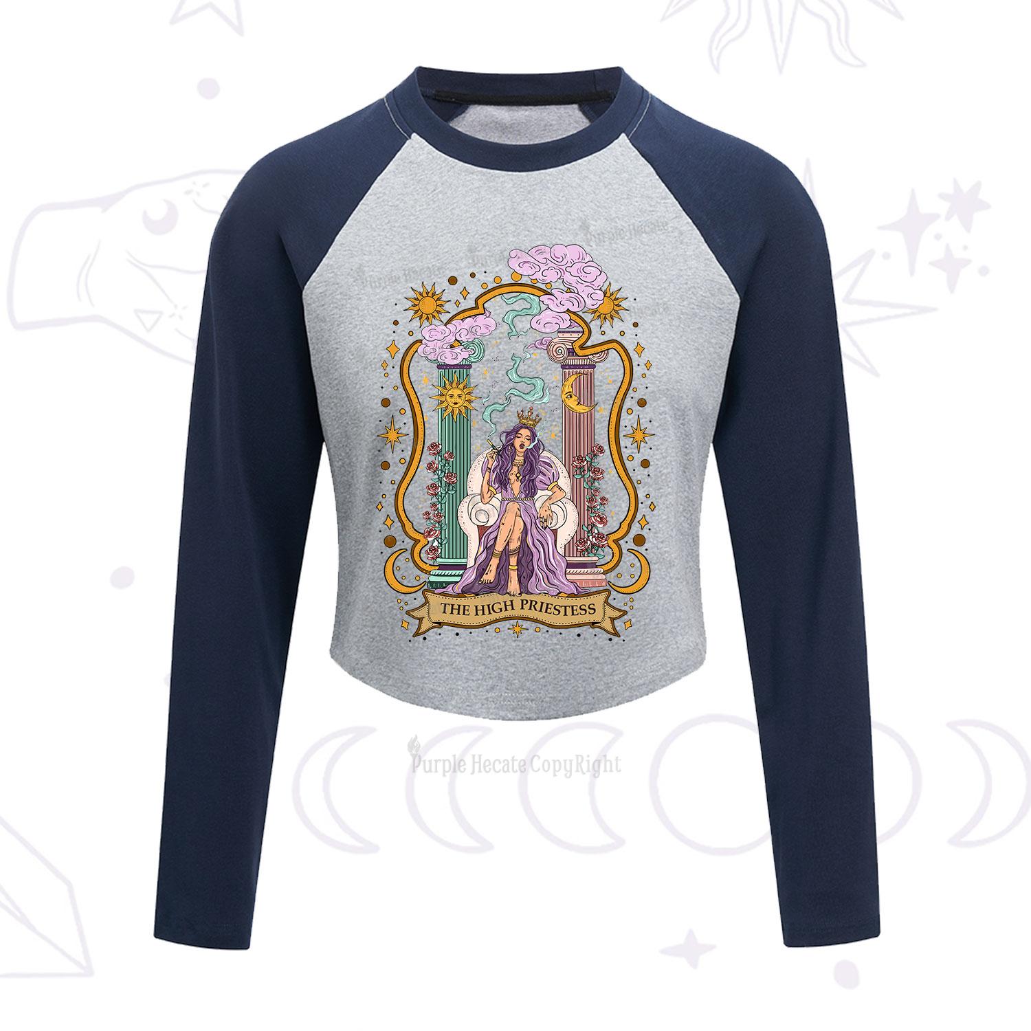 Purplehecate The High Priestess Goddess Cropped Raglan Long Sleeve T-Shirt