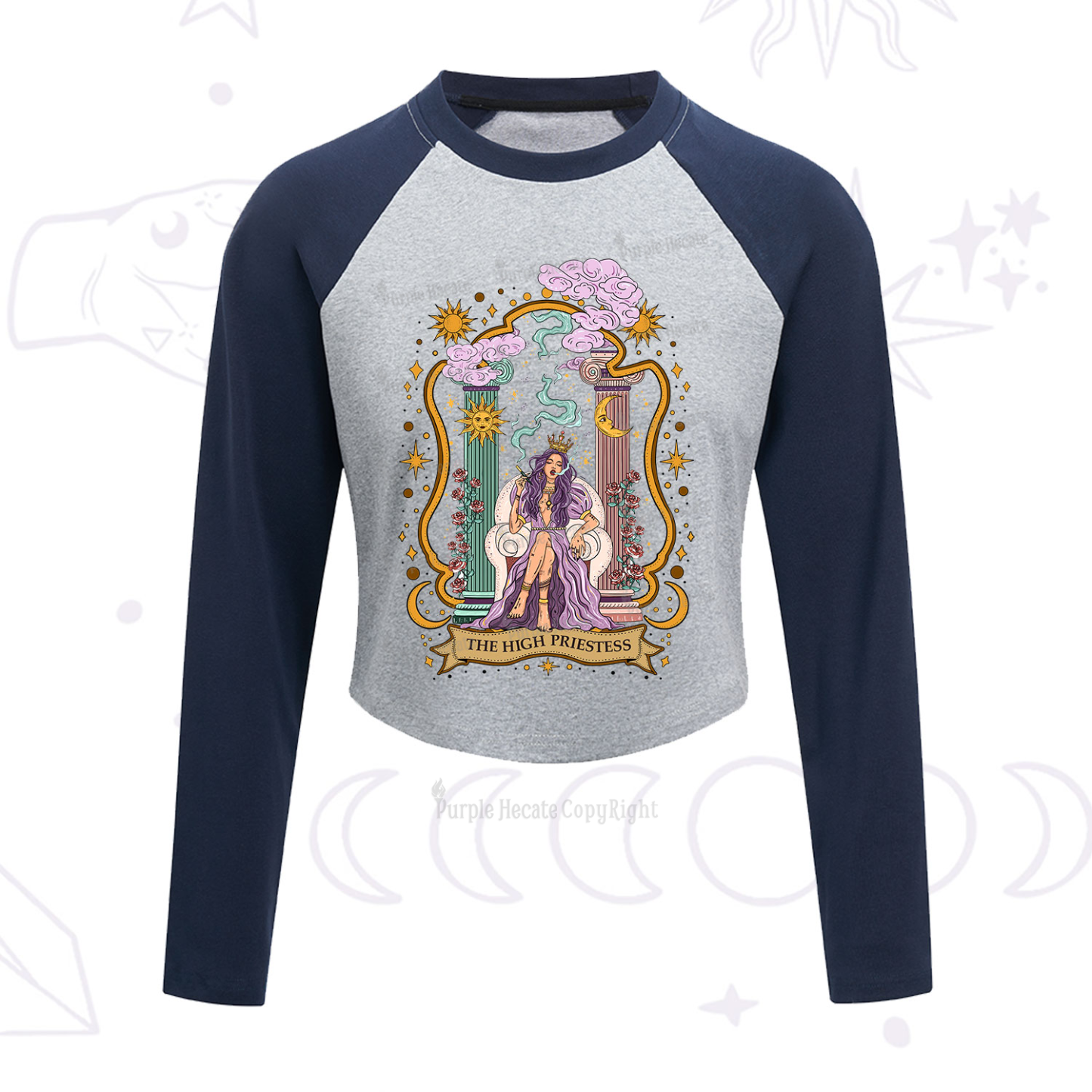 Purplehecate The High Priestess Goddess Cropped Raglan Long Sleeve T-Shirt