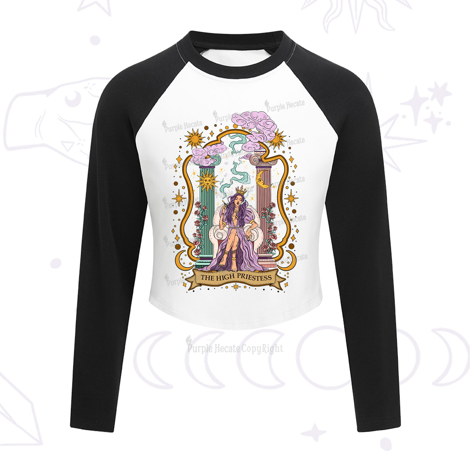 Purplehecate The High Priestess Goddess Cropped Raglan Long Sleeve T-Shirt