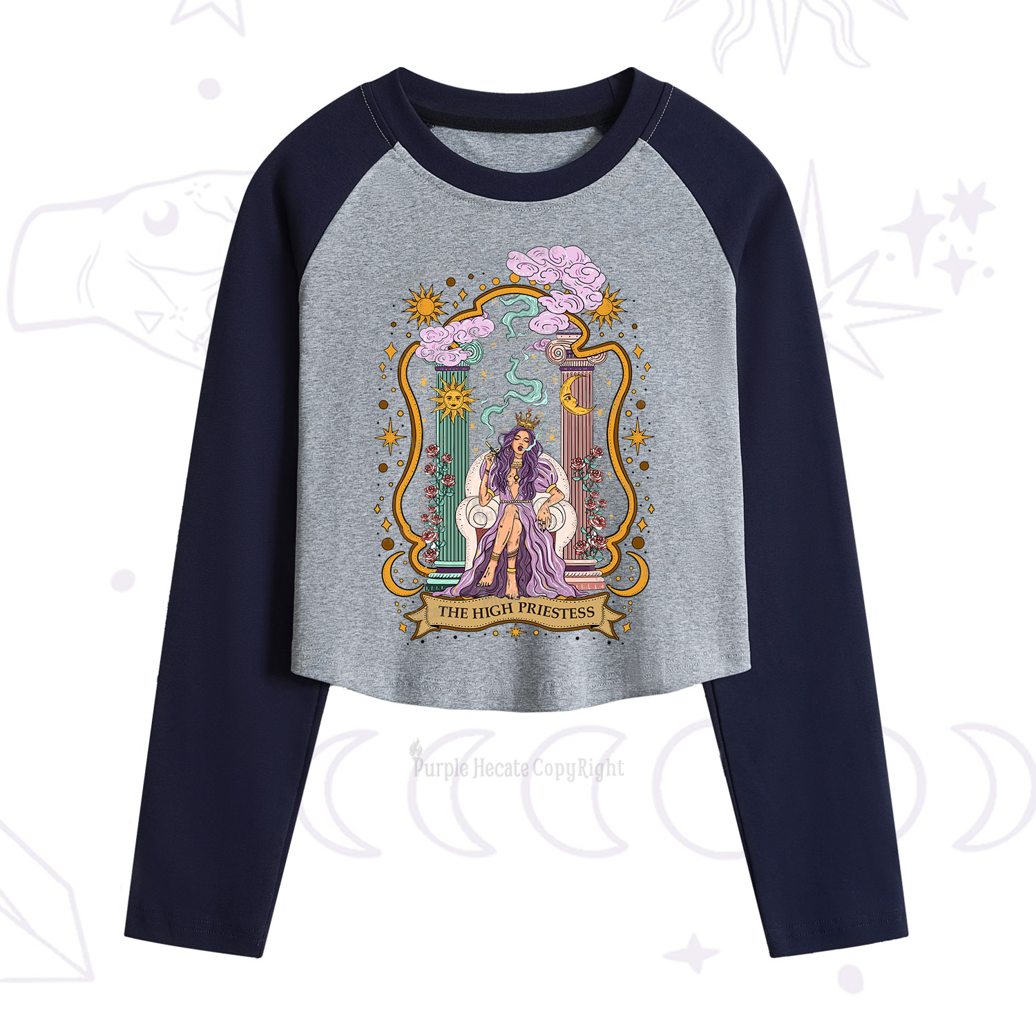Purplehecate The High Priestess Goddess Cropped Raglan Long Sleeve T-Shirt