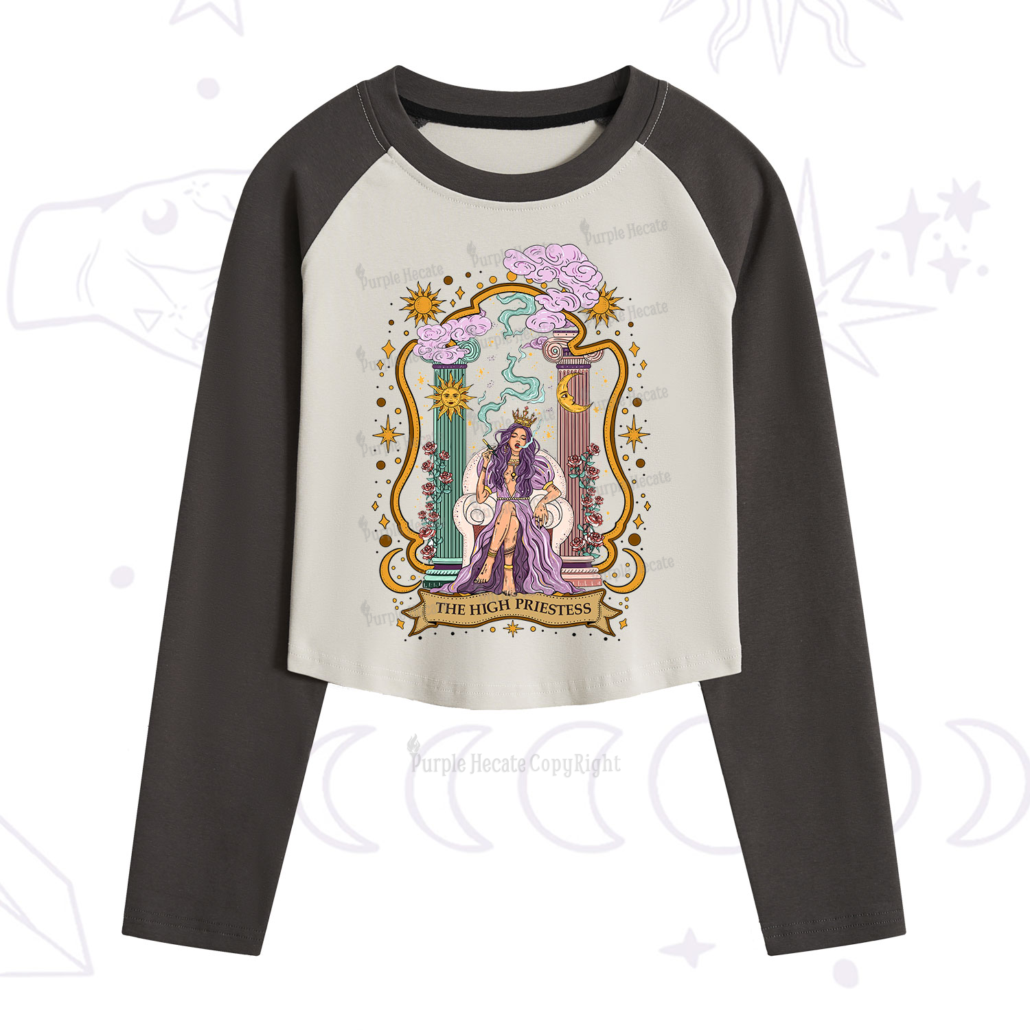 Purplehecate The High Priestess Goddess Cropped Raglan Long Sleeve T-Shirt