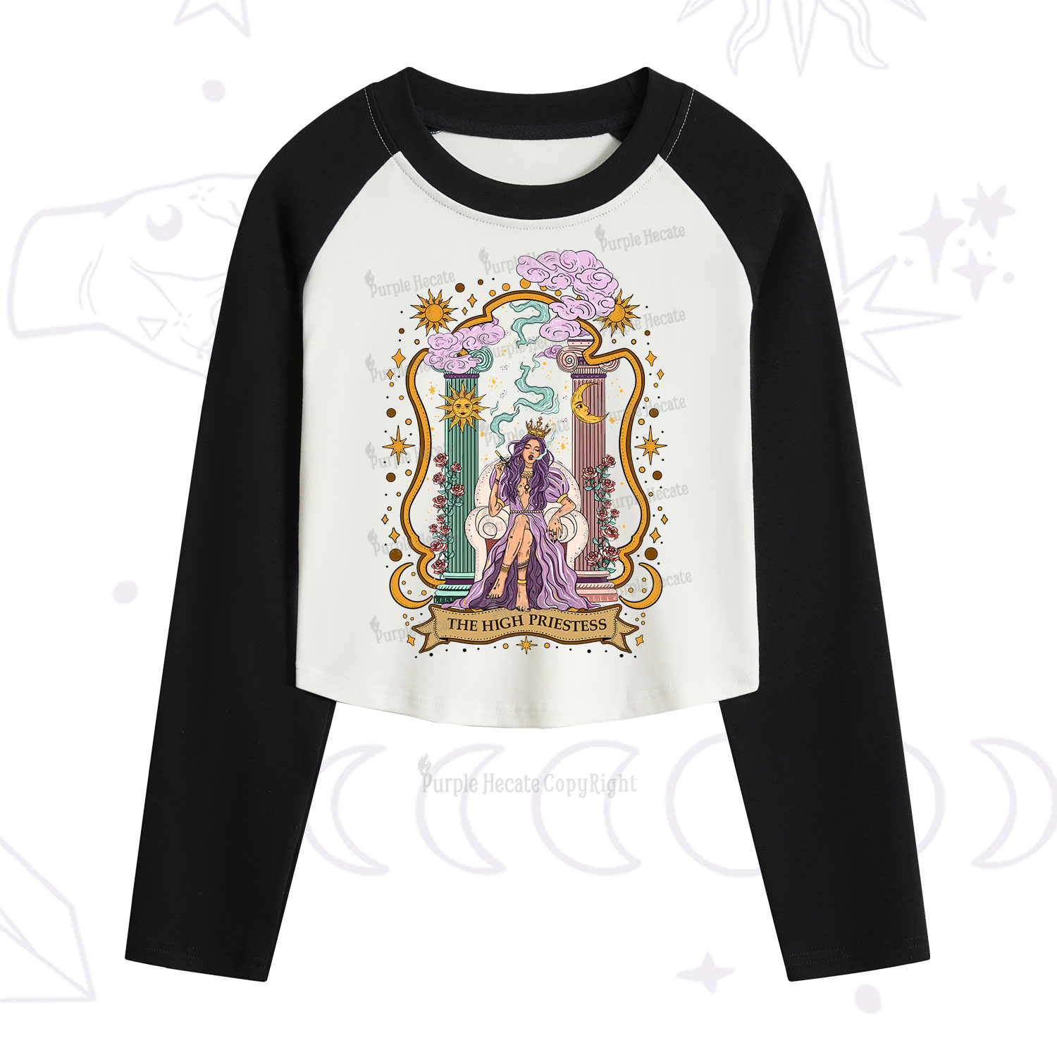 Purplehecate The High Priestess Goddess Cropped Raglan Long Sleeve T-Shirt