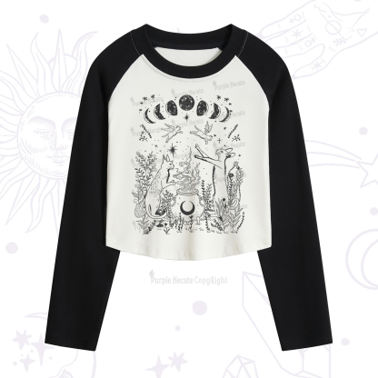 Purplehecate Celestial Cat Cropped Raglan Long Sleeve T-Shirt