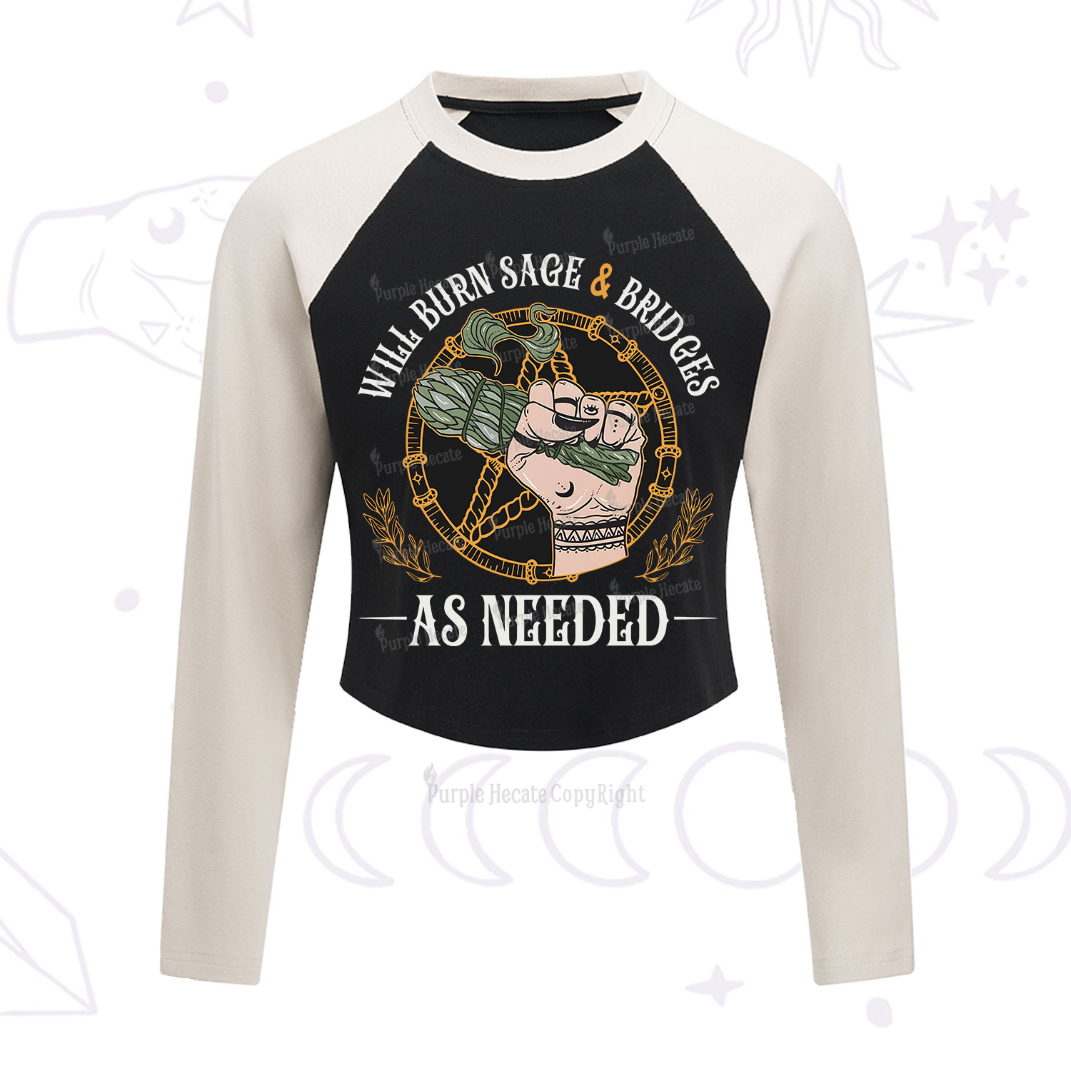 Purplehecate Will Burn Sage And Bridges Cropped Raglan Long Sleeve T-Shirt