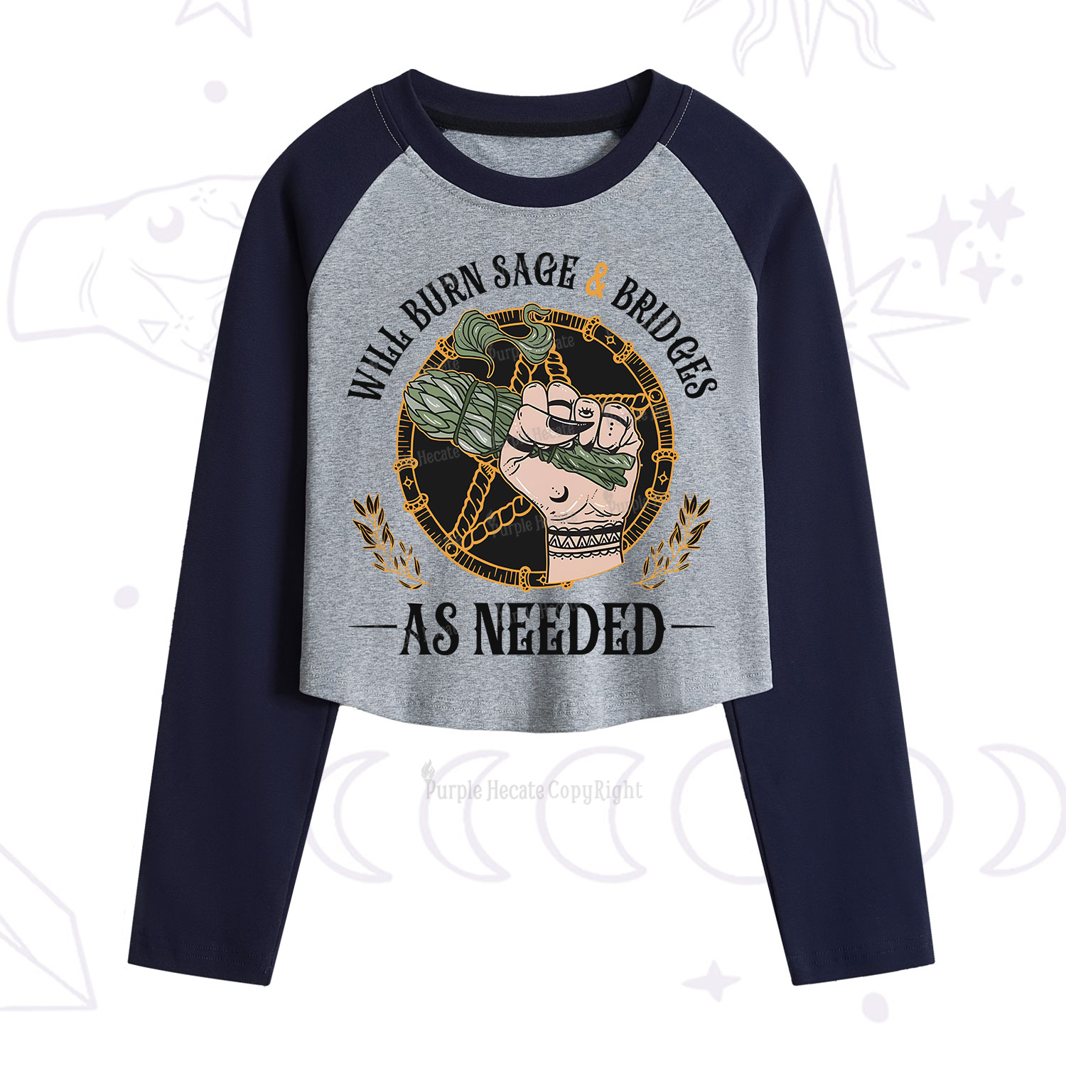 Purplehecate Will Burn Sage And Bridges Cropped Raglan Long Sleeve T-Shirt