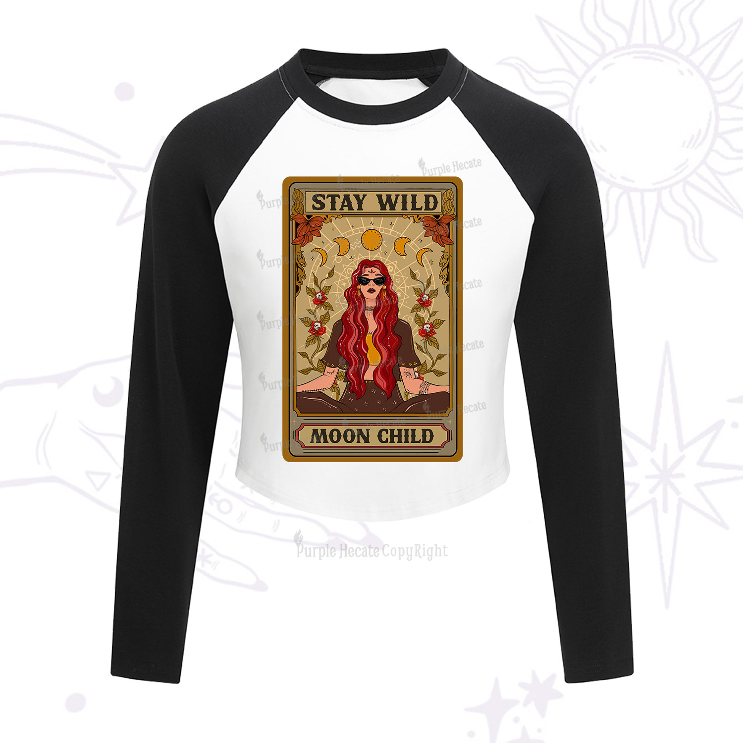 Purplehecate The Stay Wild Moon Child Oracle Card Cropped Raglan Long Sleeve T-Shirt