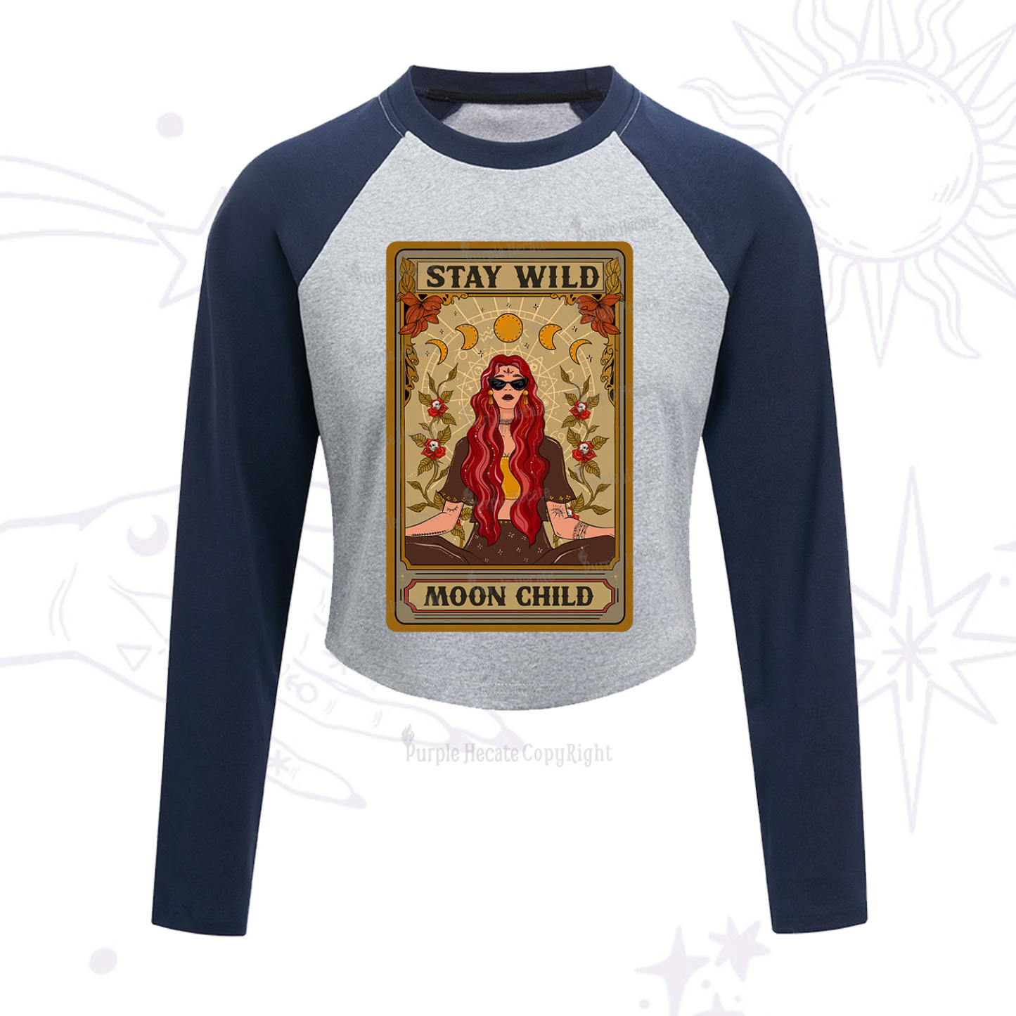 Purplehecate The Stay Wild Moon Child Oracle Card Cropped Raglan Long Sleeve T-Shirt