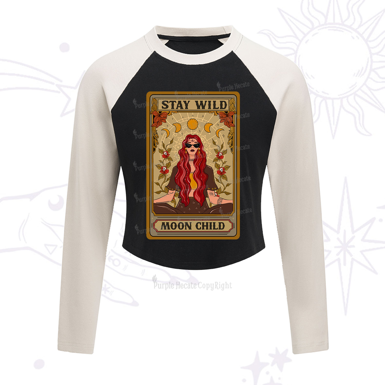 Purplehecate The Stay Wild Moon Child Oracle Card Cropped Raglan Long Sleeve T-Shirt