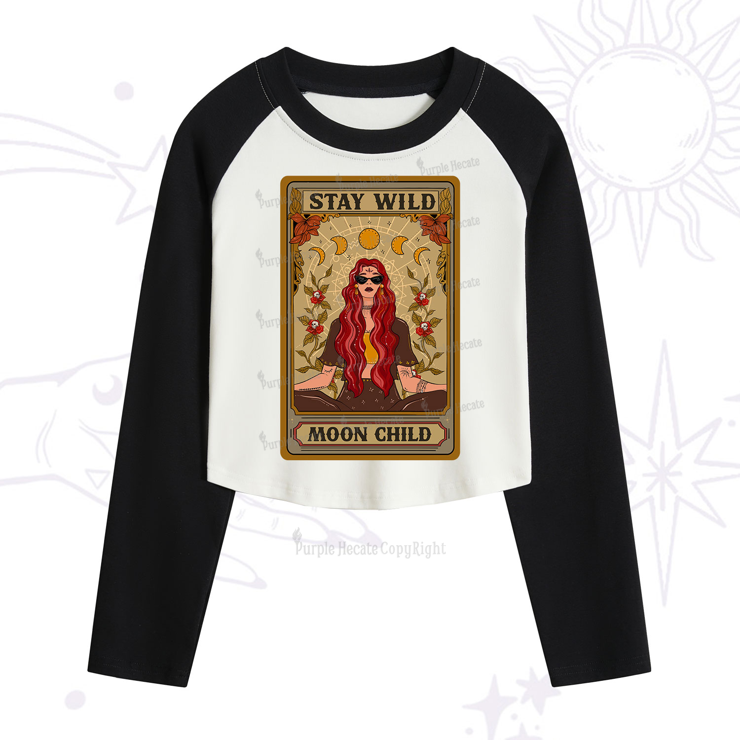 Purplehecate The Stay Wild Moon Child Oracle Card Cropped Raglan Long Sleeve T-Shirt