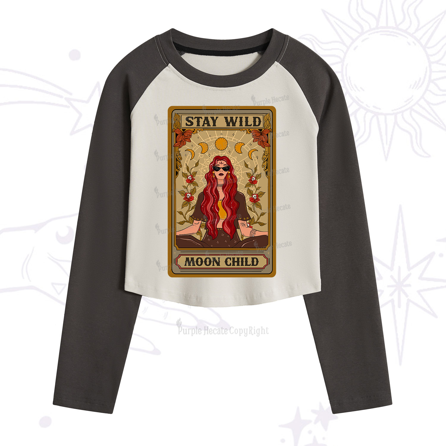 Purplehecate The Stay Wild Moon Child Oracle Card Cropped Raglan Long Sleeve T-Shirt