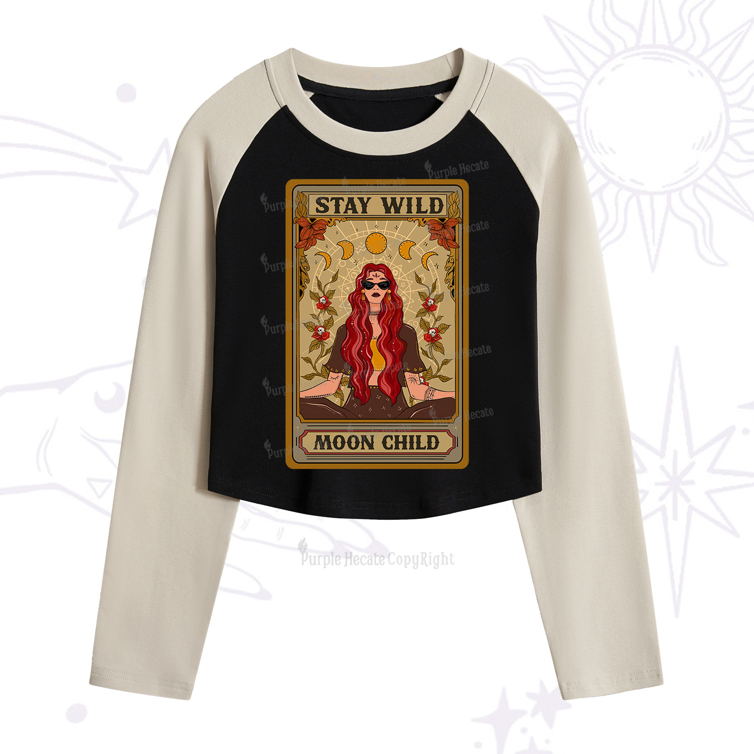 Purplehecate The Stay Wild Moon Child Oracle Card Cropped Raglan Long Sleeve T-Shirt