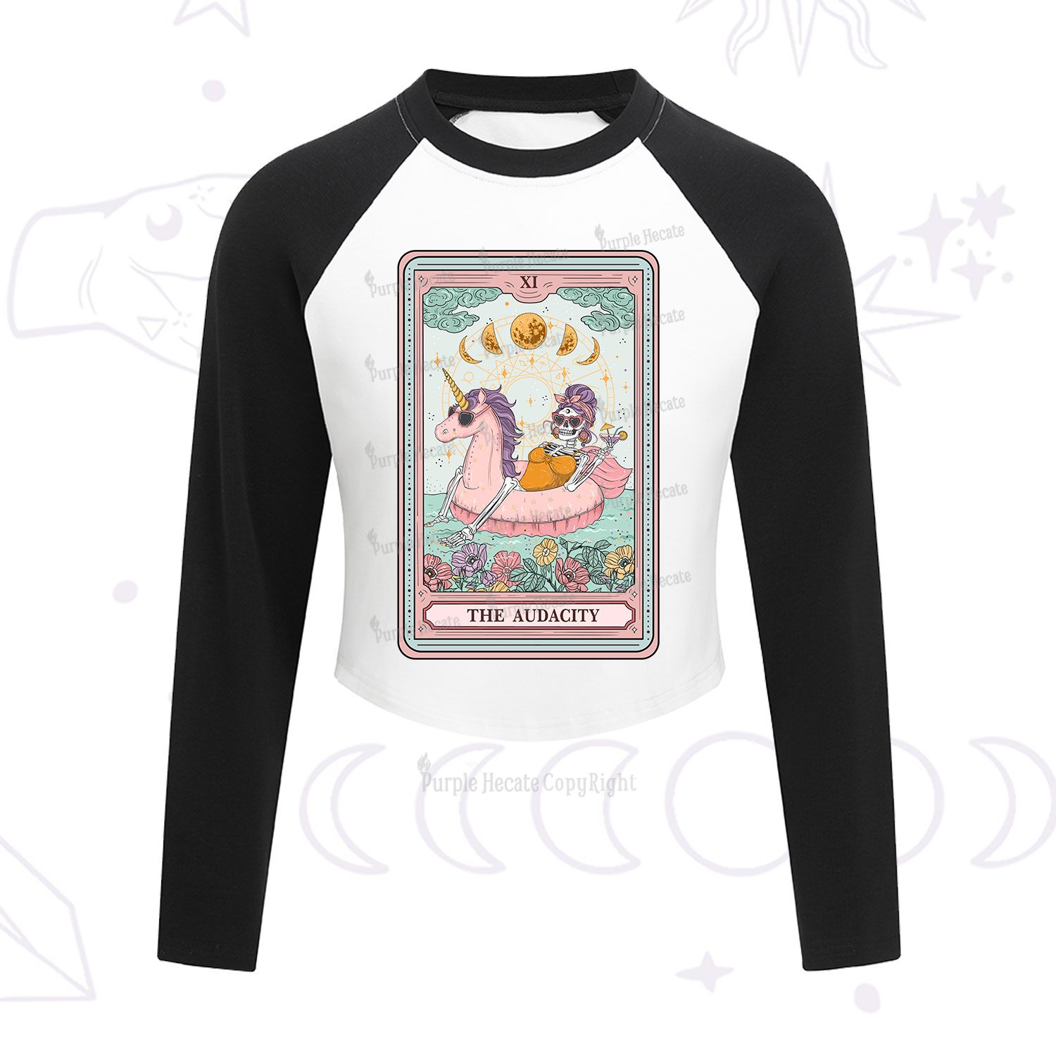 Purplehecate The Audacity Skeleton Tarot Card Cropped Raglan Long Sleeve T-Shirt
