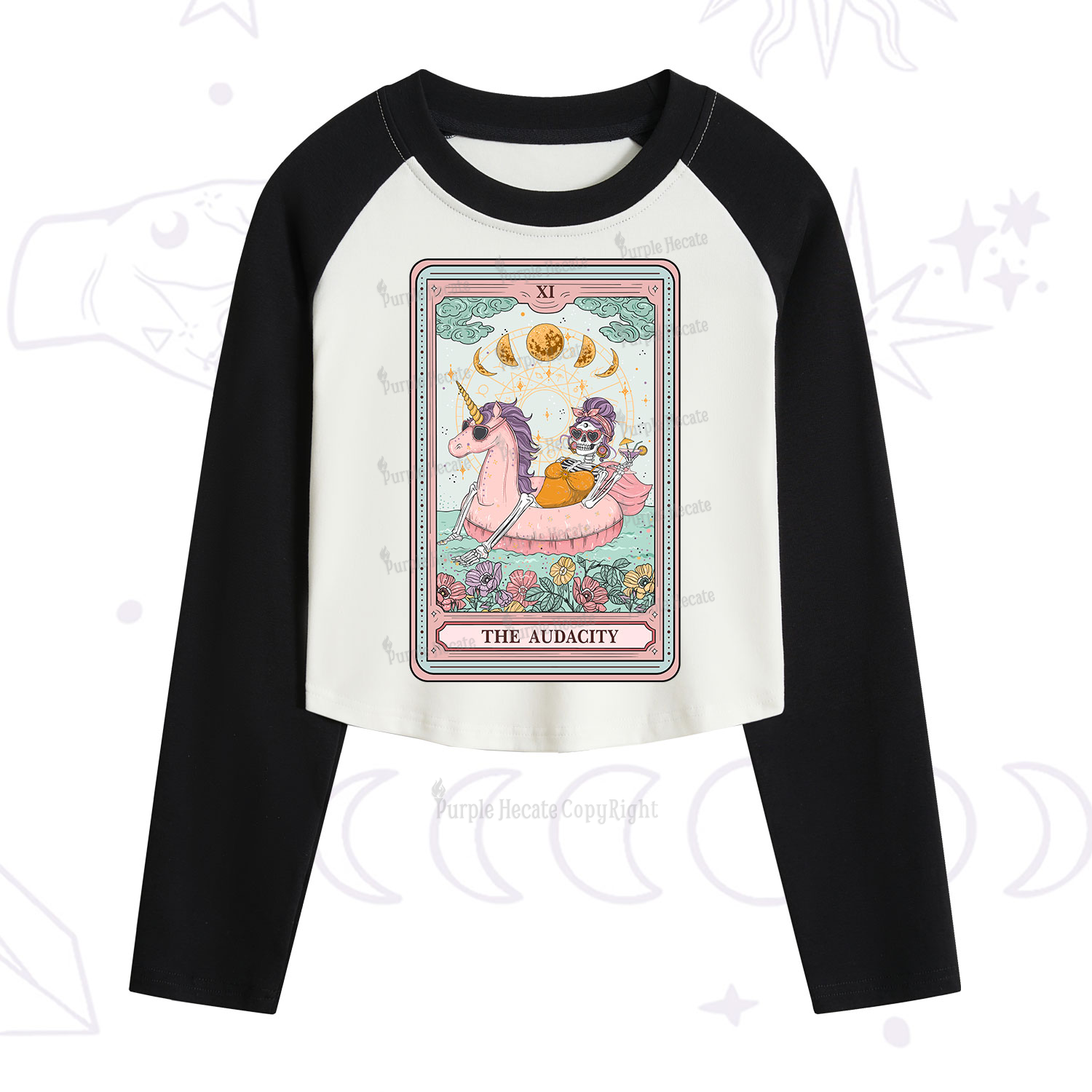 Purplehecate The Audacity Skeleton Tarot Card Cropped Raglan Long Sleeve T-Shirt