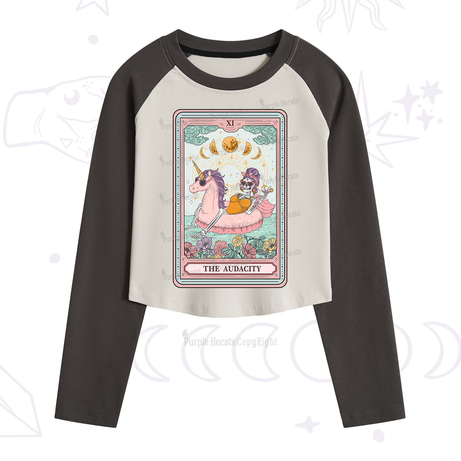 Purplehecate The Audacity Skeleton Tarot Card Cropped Raglan Long Sleeve T-Shirt
