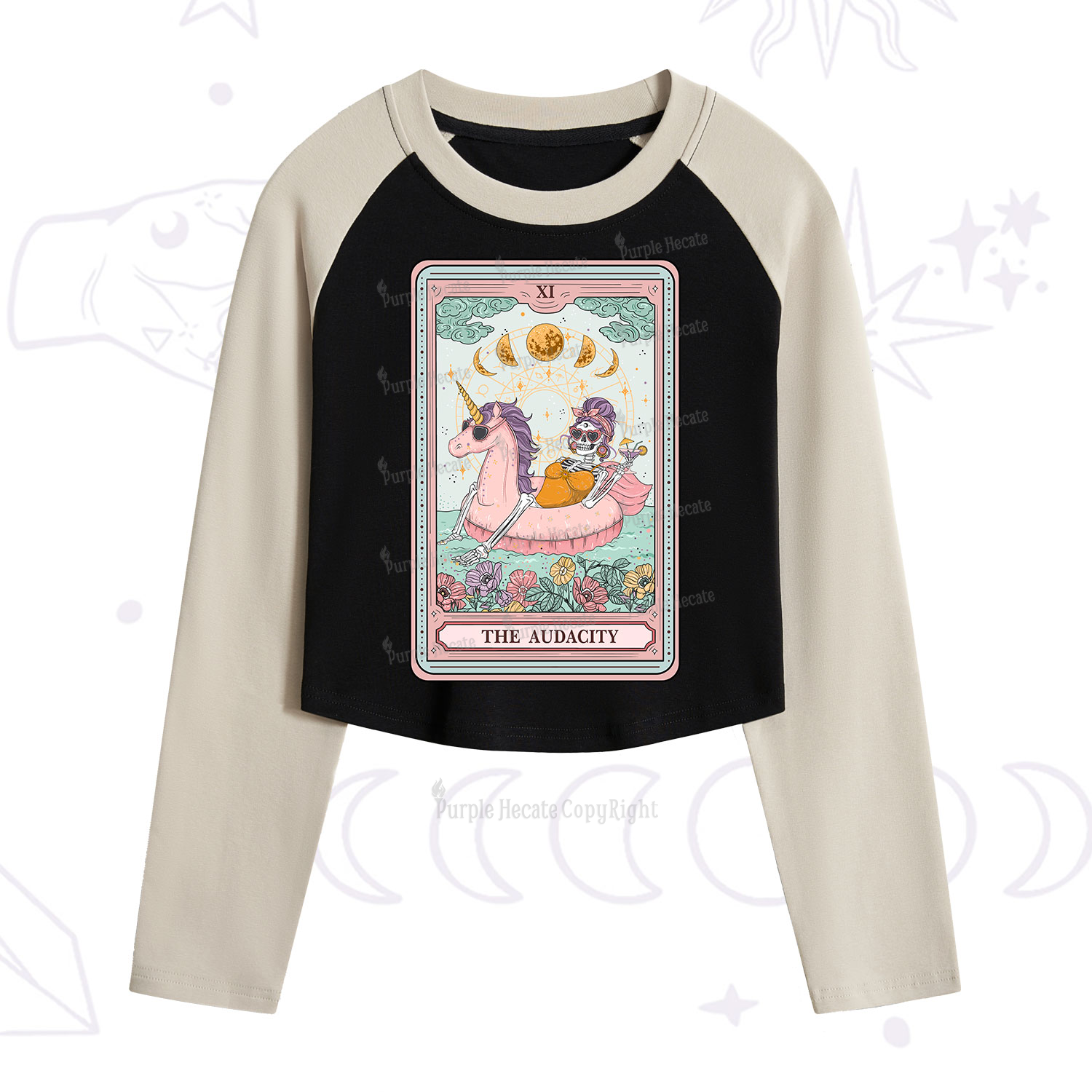 Purplehecate The Audacity Skeleton Tarot Card Cropped Raglan Long Sleeve T-Shirt