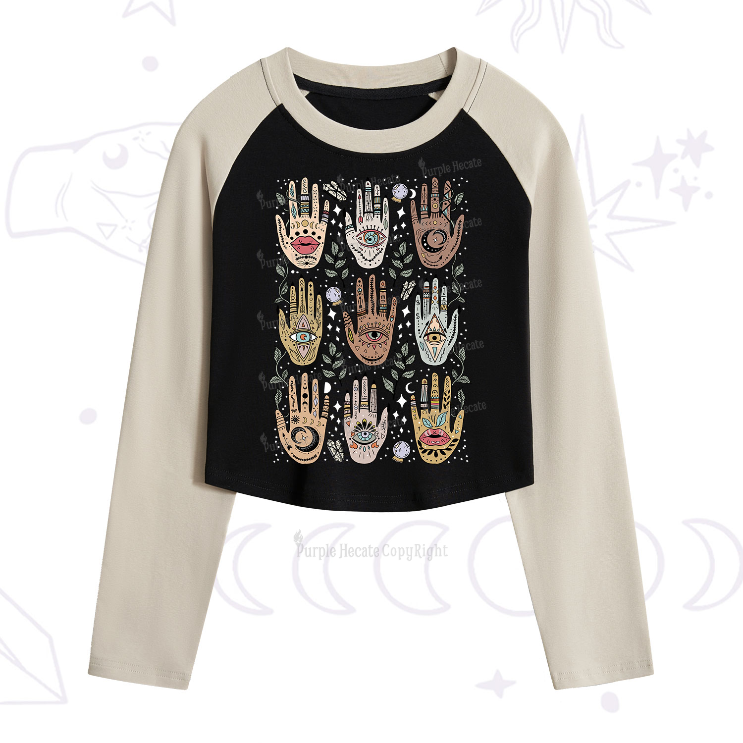 Purplehecate Helping Hands Cropped Raglan Long Sleeve T-Shirt