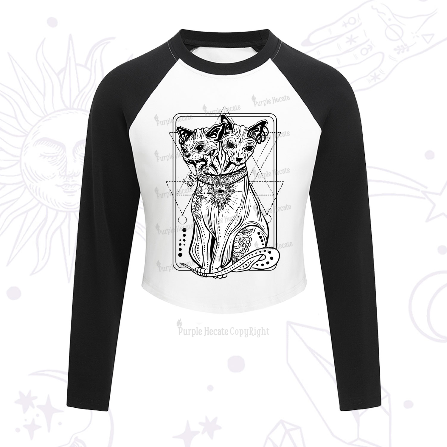 Purplehecate The Cat Goddess Bastet Cropped Raglan Long Sleeve T-Shirt