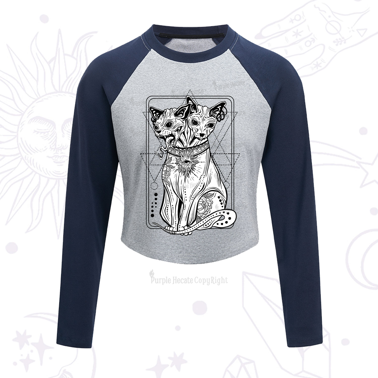 Purplehecate The Cat Goddess Bastet Cropped Raglan Long Sleeve T-Shirt