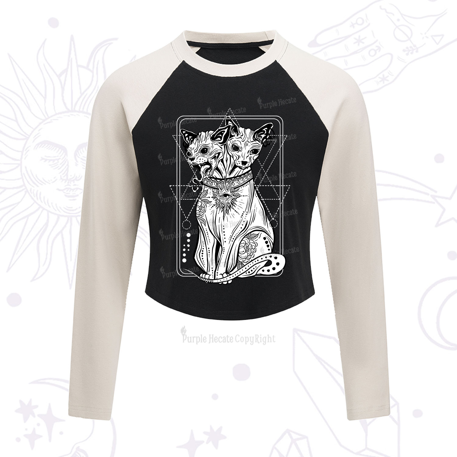 Purplehecate The Cat Goddess Bastet Cropped Raglan Long Sleeve T-Shirt