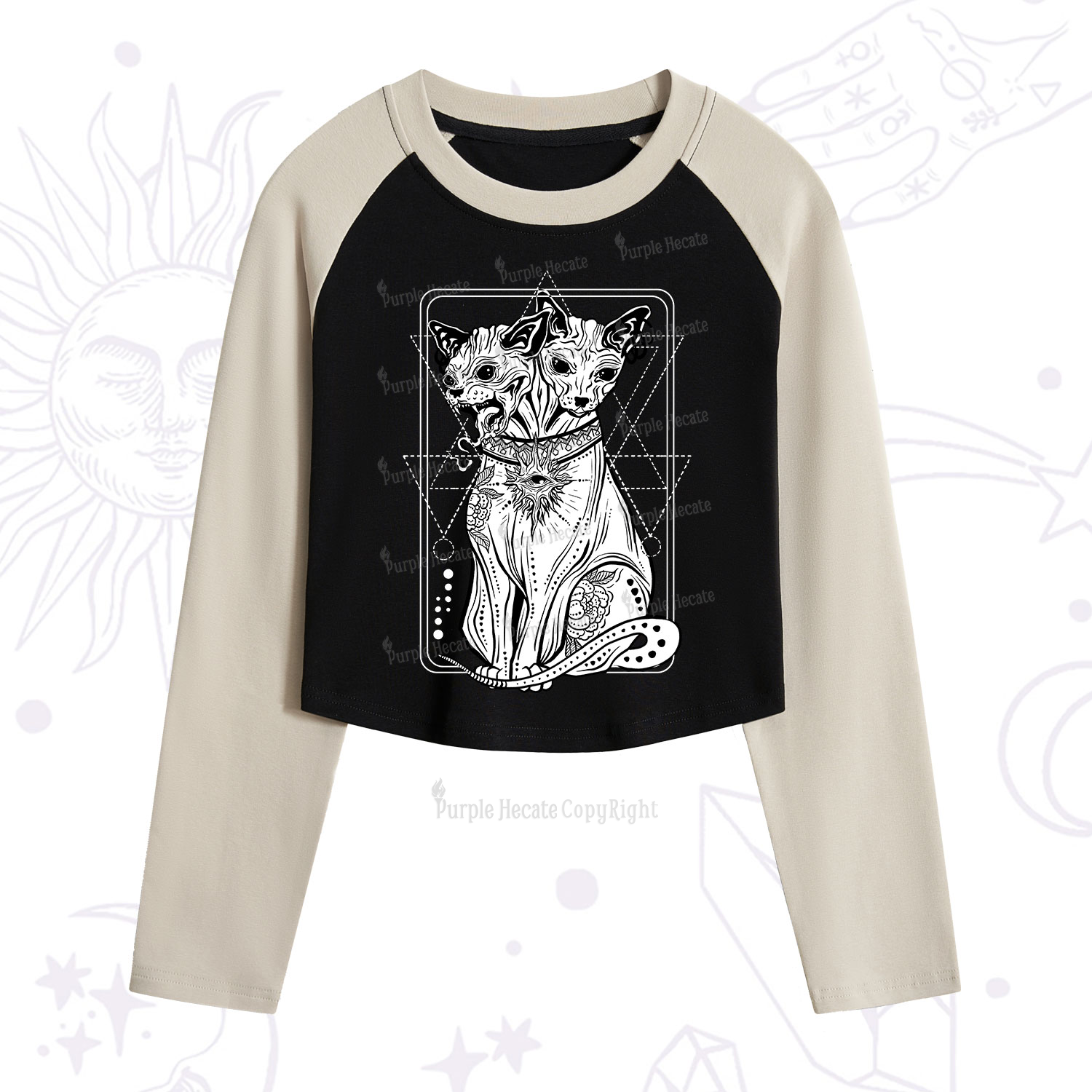Purplehecate The Cat Goddess Bastet Cropped Raglan Long Sleeve T-Shirt