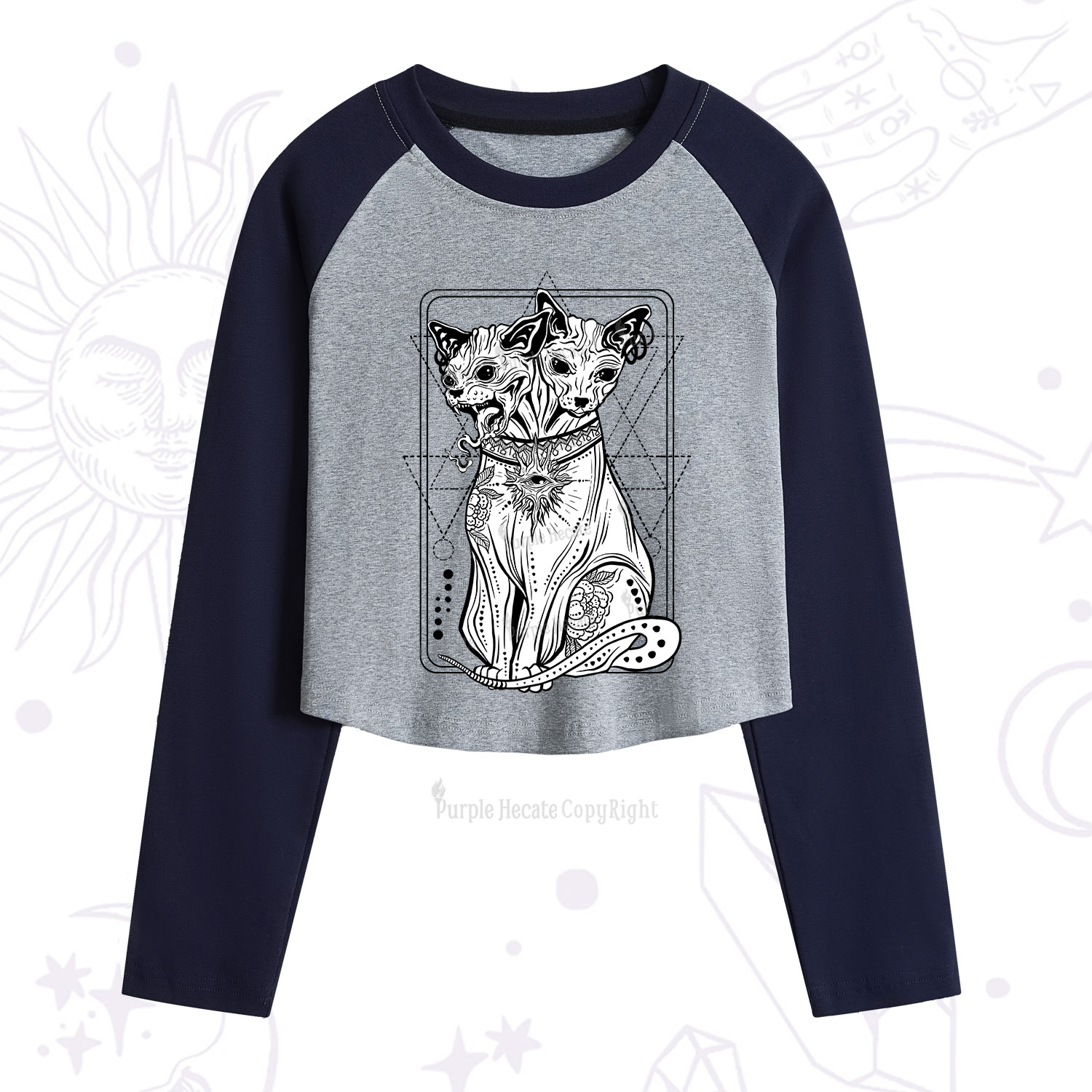 Purplehecate The Cat Goddess Bastet Cropped Raglan Long Sleeve T-Shirt