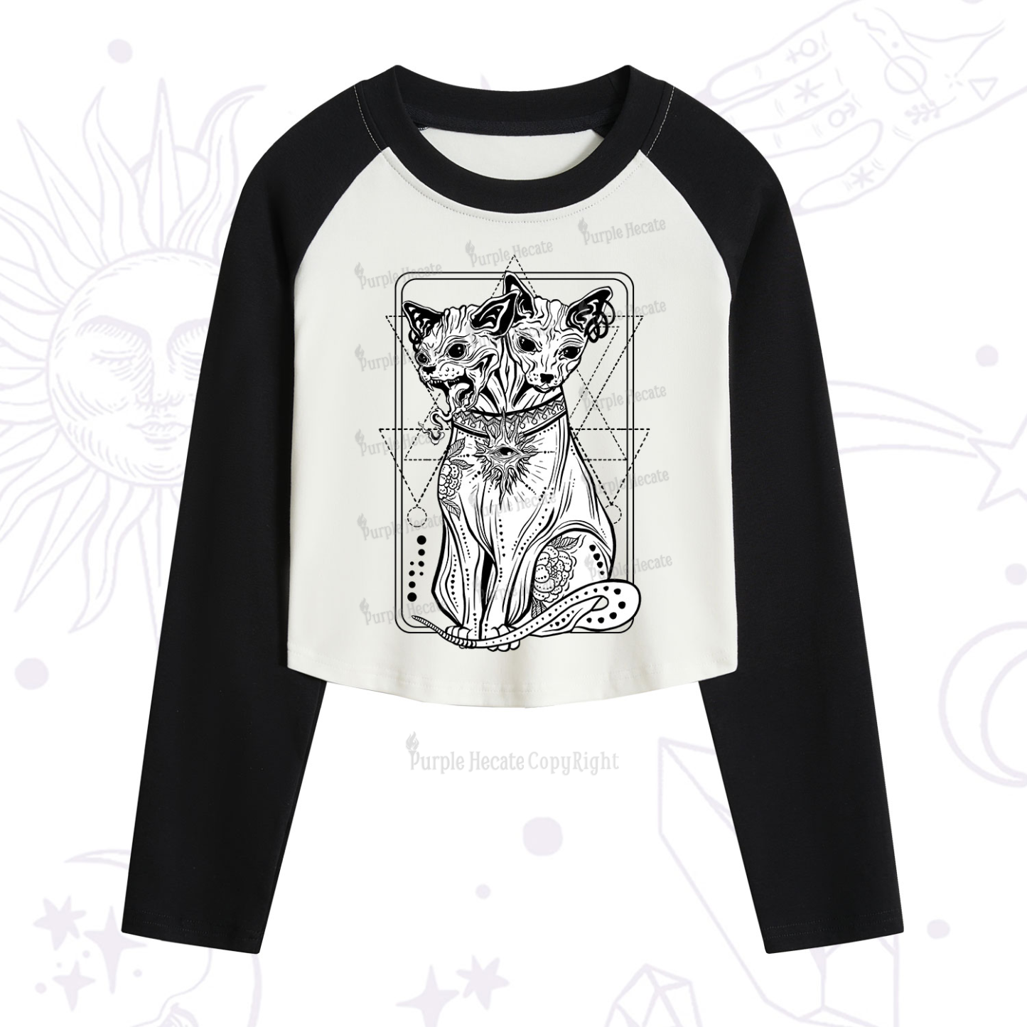 Purplehecate The Cat Goddess Bastet Cropped Raglan Long Sleeve T-Shirt