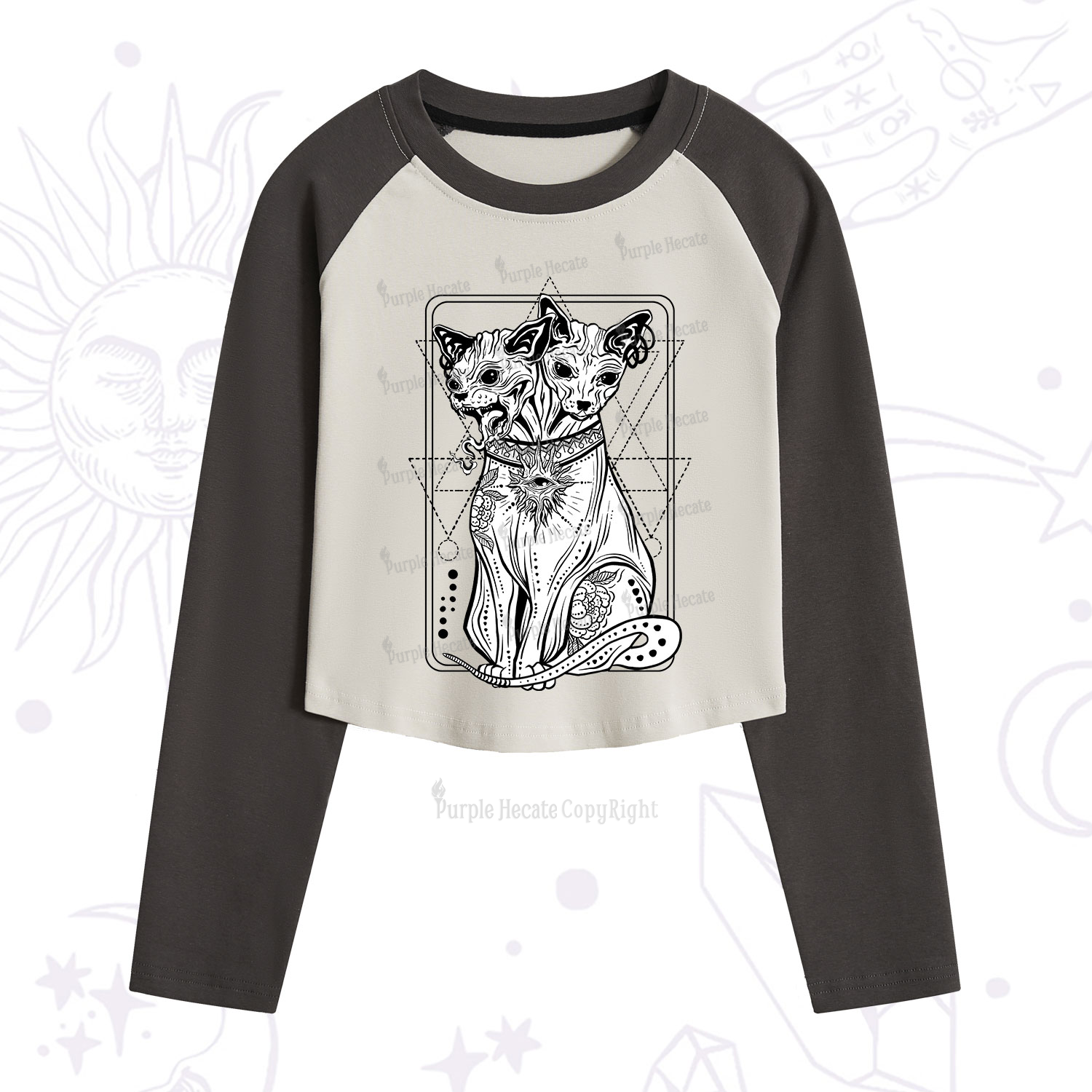 Purplehecate The Cat Goddess Bastet Cropped Raglan Long Sleeve T-Shirt