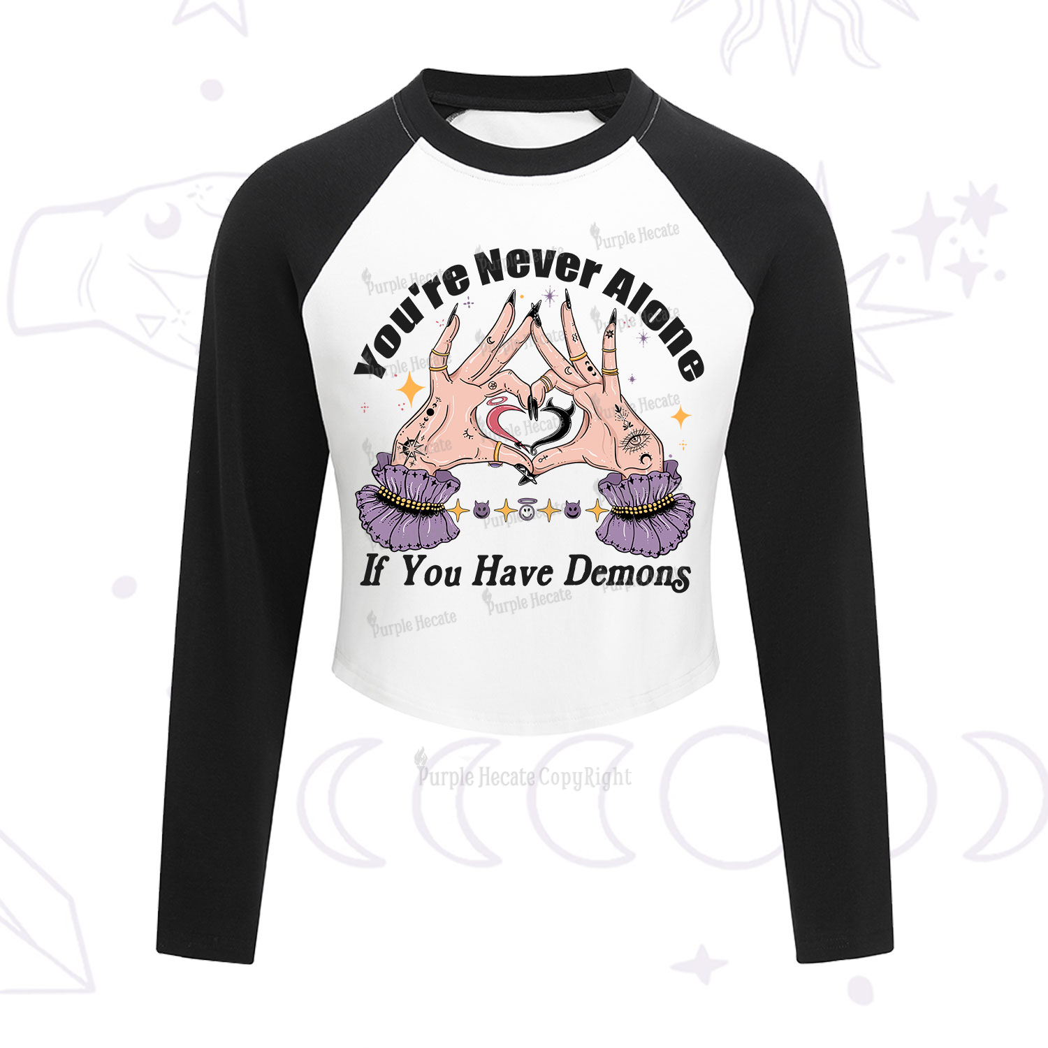 Purplehecate You're Never Alone If You Have Demons Cropped Raglan Long Sleeve T-Shirt