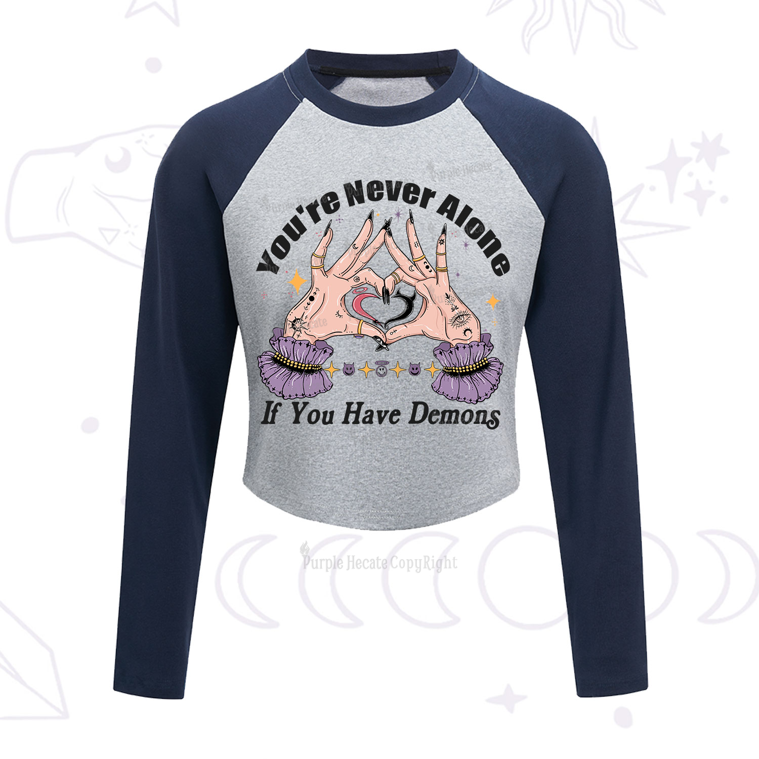 Purplehecate You're Never Alone If You Have Demons Cropped Raglan Long Sleeve T-Shirt