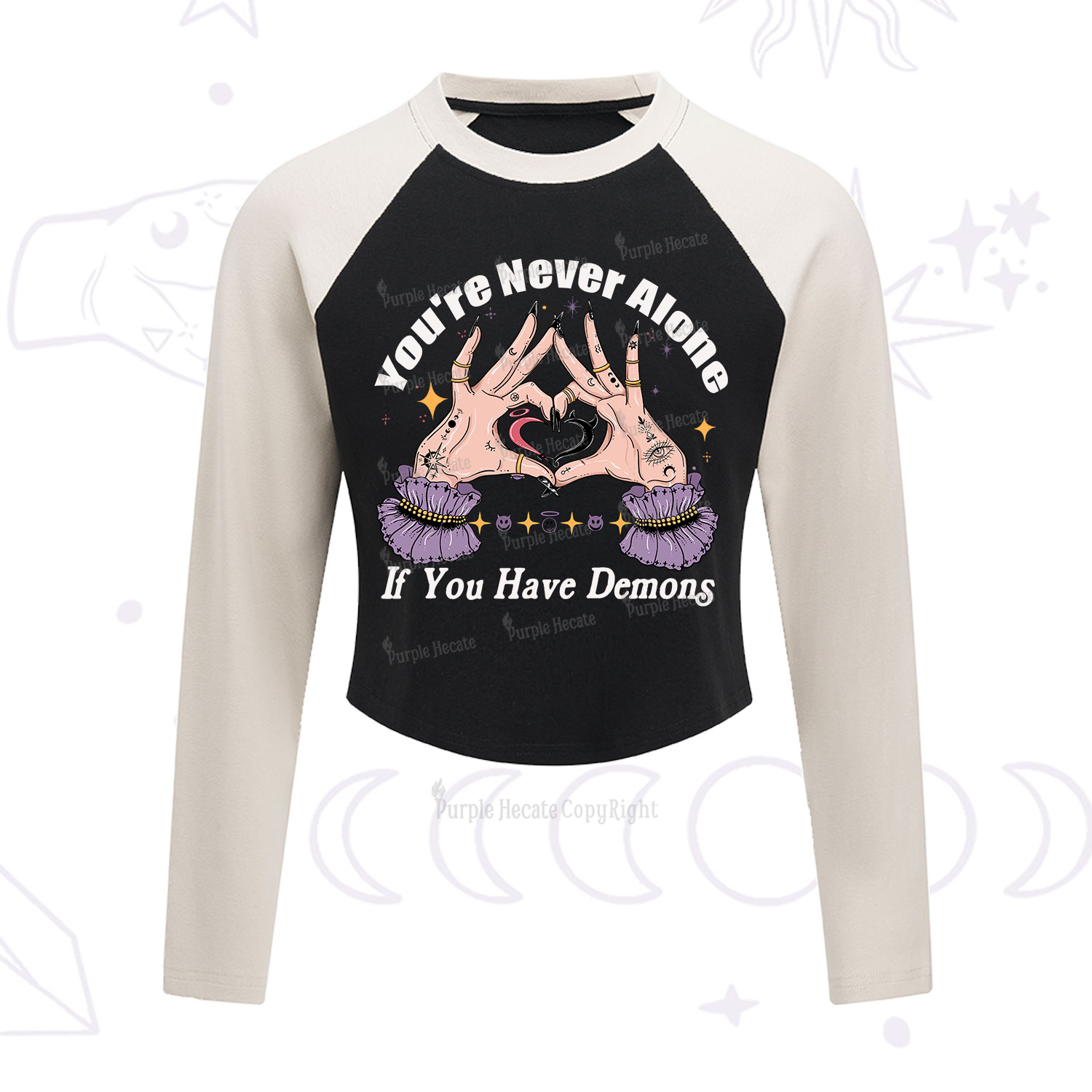 Purplehecate You're Never Alone If You Have Demons Cropped Raglan Long Sleeve T-Shirt